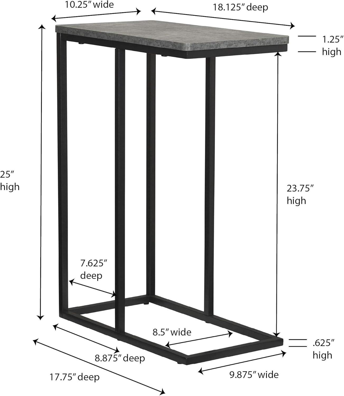 Household Essentials Jamestown C-Shaped End Table Slate Gray: Iron Frame, Particle Board Top, Assembly Required