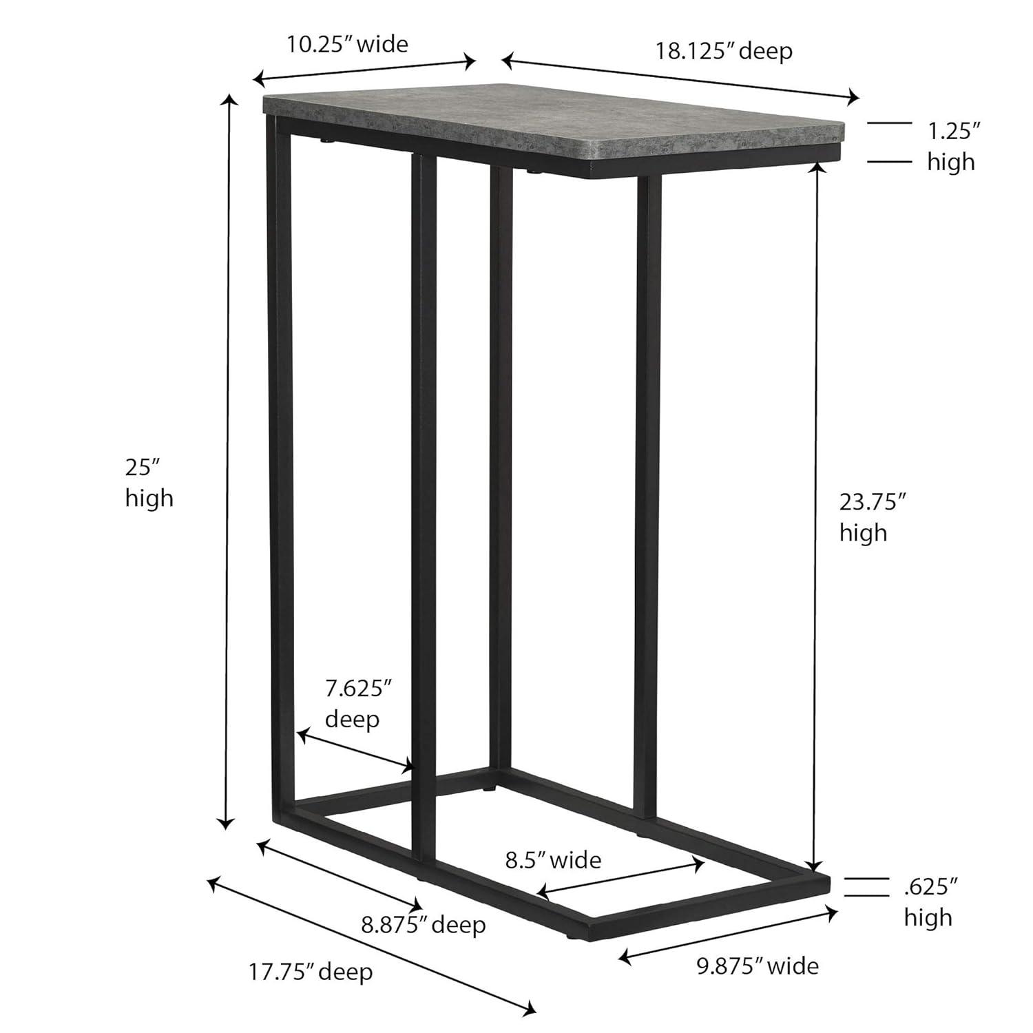 Household Essentials Jamestown C-Shaped End Table Slate Gray: Iron Frame, Particle Board Top, Assembly Required