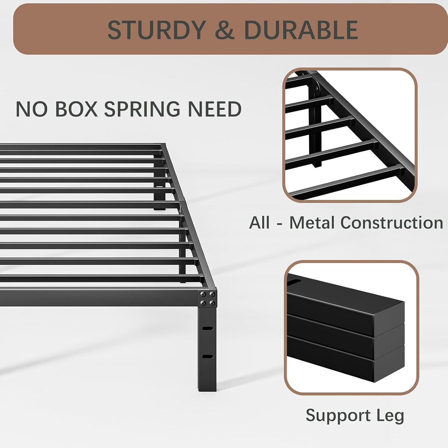 10 Inch Twin Bed Frames No Box Spring Needed, Heavy Duty Metal Twin Platform Bed Frame, Non-Slip Noise Free Easy Assembly, Black Bed Frame