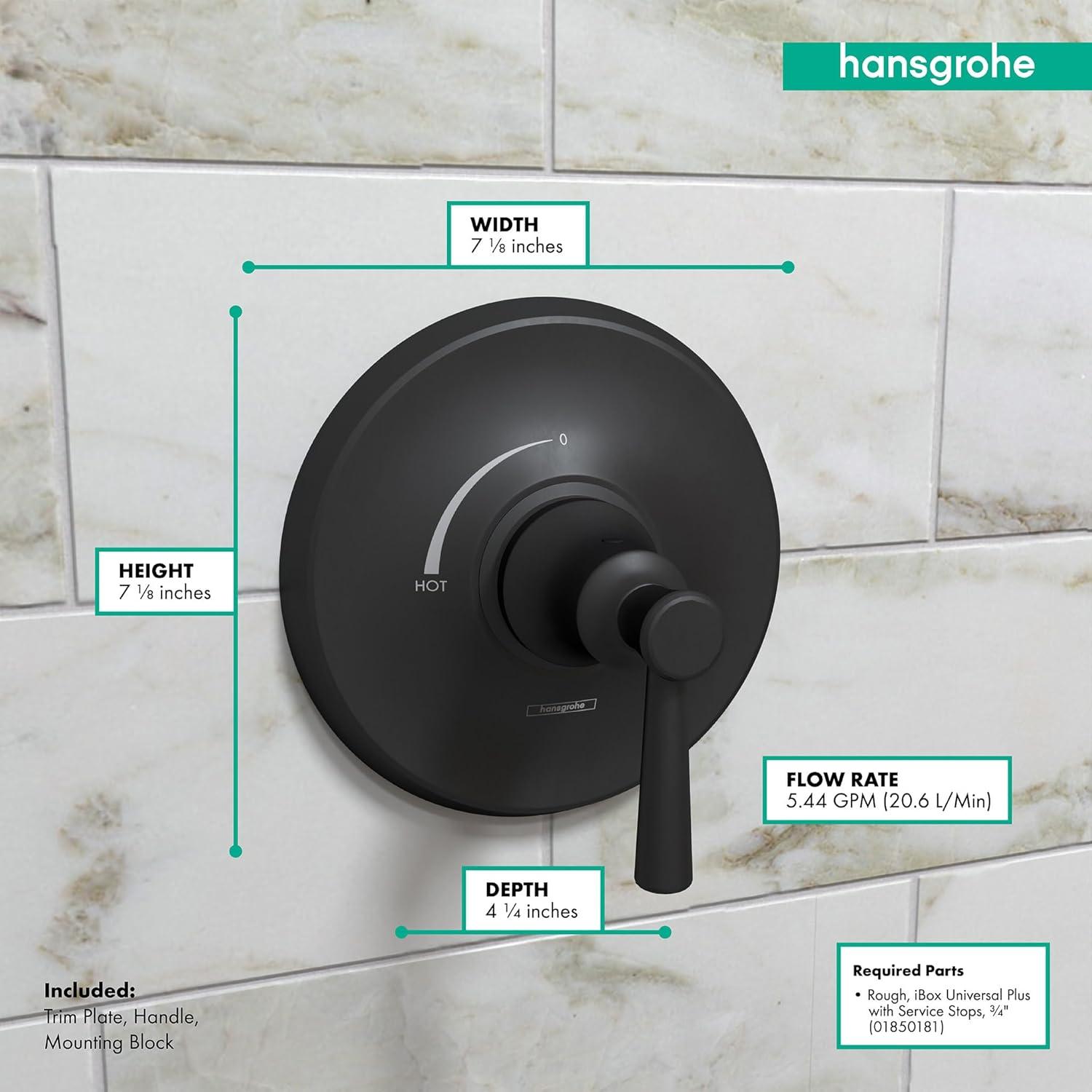 Hansgrohe Joleena Transitional 1-Handle 7-Inch Wide Pressure/ Shower Balance Valve Trim Only In Chrome, 04779000