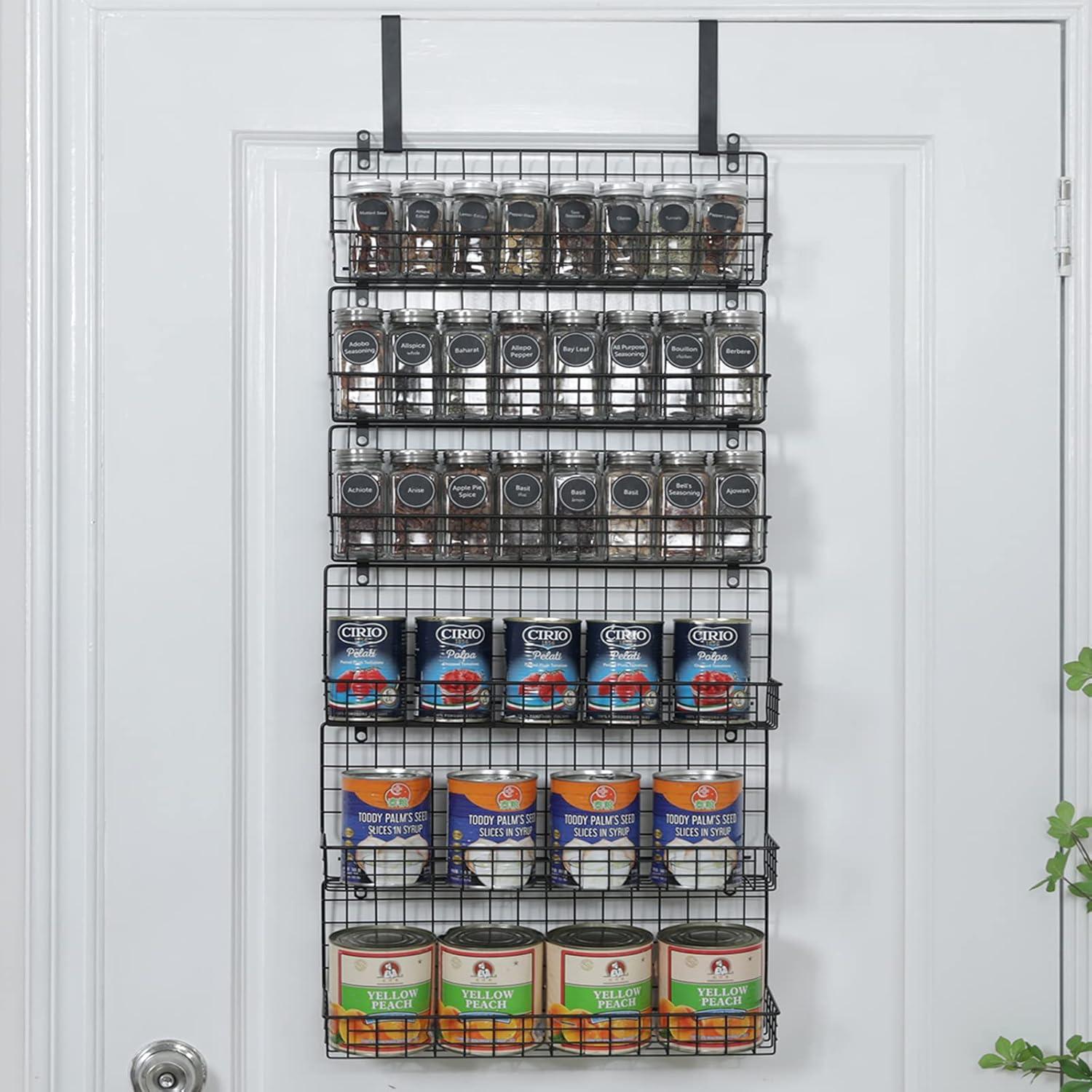 Black 6-Tier Iron Wall Mounted Spice Rack Organizer