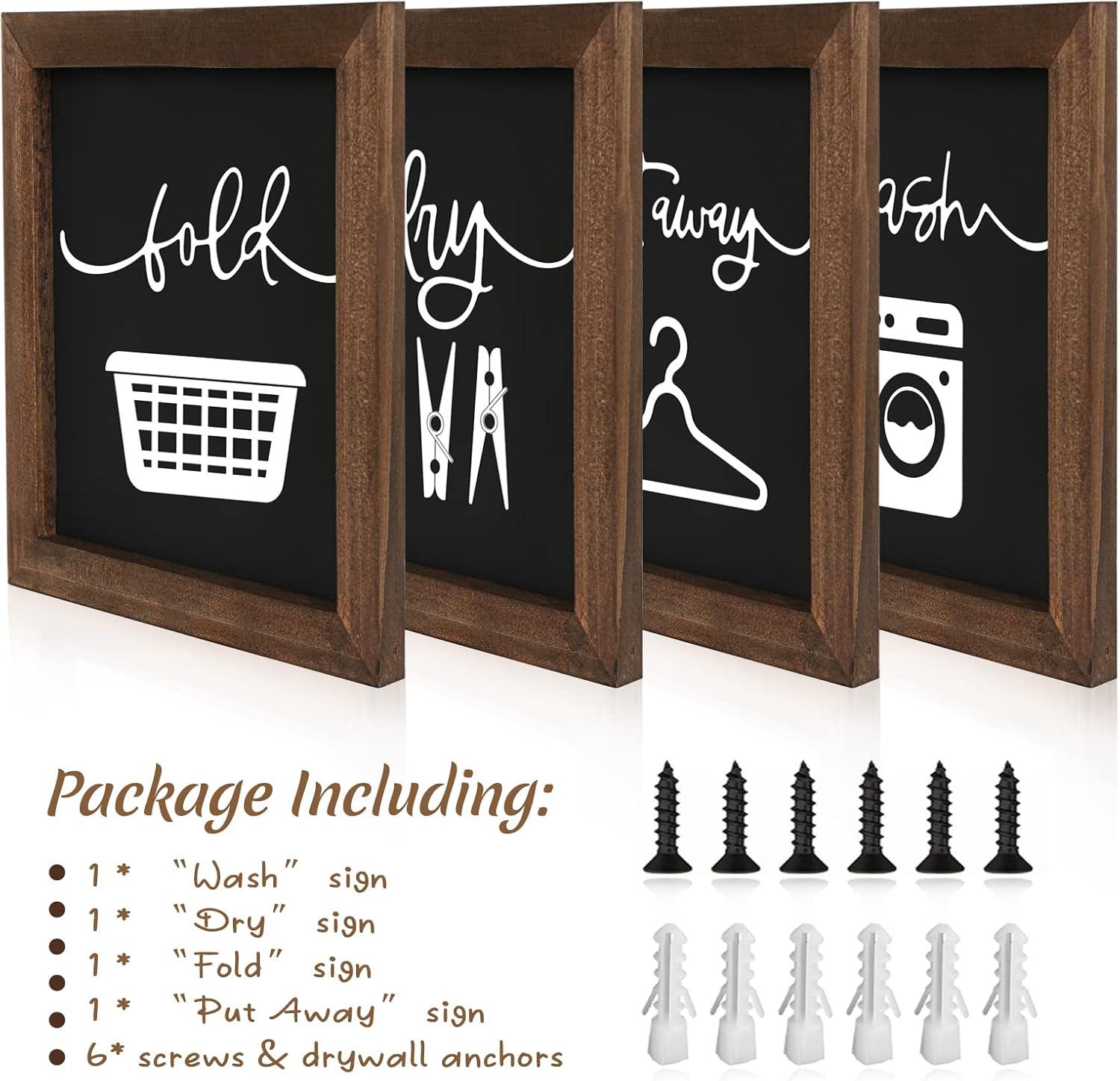 Bucherry Laundry Sign Set of HYZ01 4 Rustic Wood Wash Dry Fold Put Away Laundry Signs Wall Decor Wall Hanging Art Decor Wood Signs for Laundry Room Vintage Farmhouse Decorations for Home Supplies