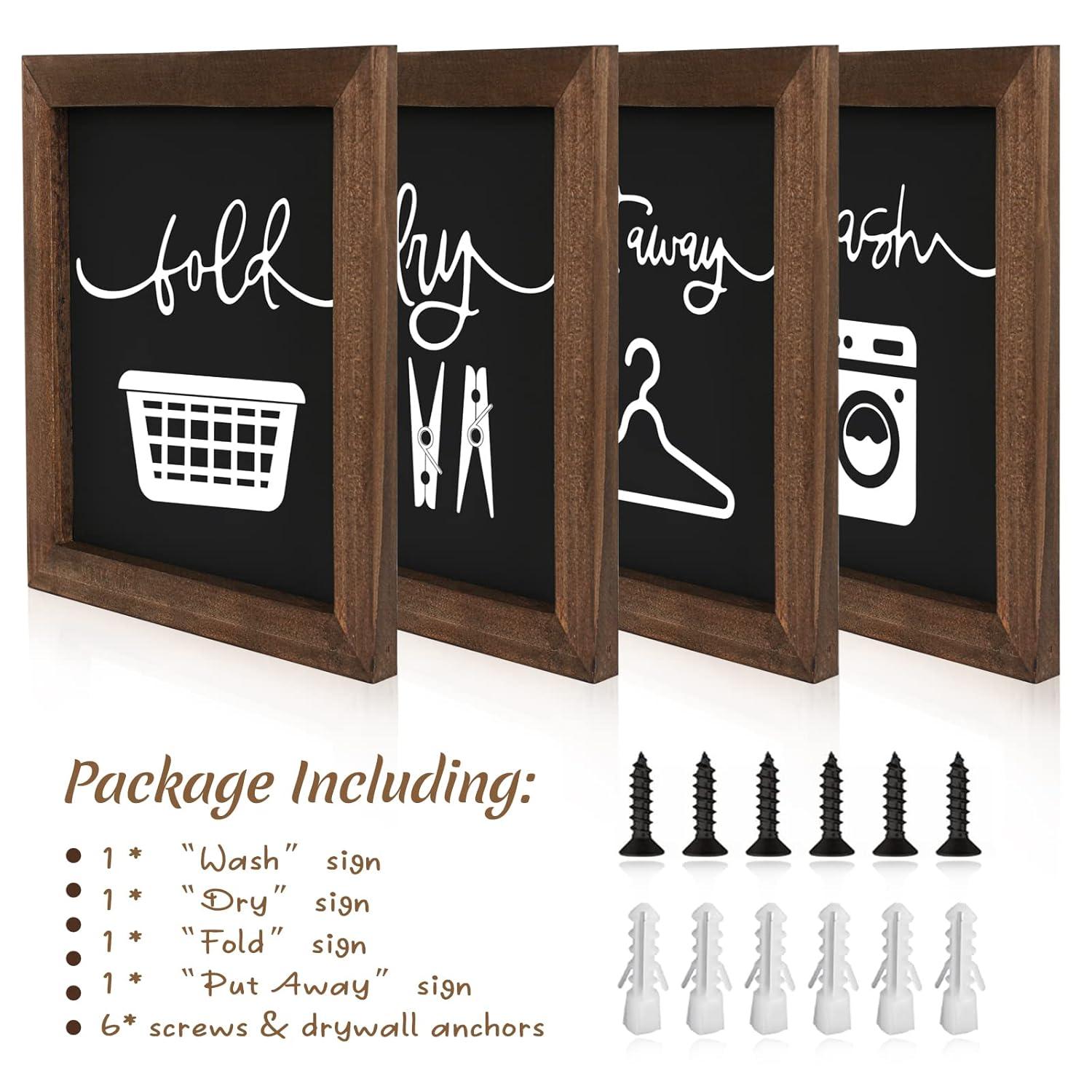 Bucherry Laundry Sign Set of HYZ01 4 Rustic Wood Wash Dry Fold Put Away Laundry Signs Wall Decor Wall Hanging Art Decor Wood Signs for Laundry Room Vintage Farmhouse Decorations for Home Supplies