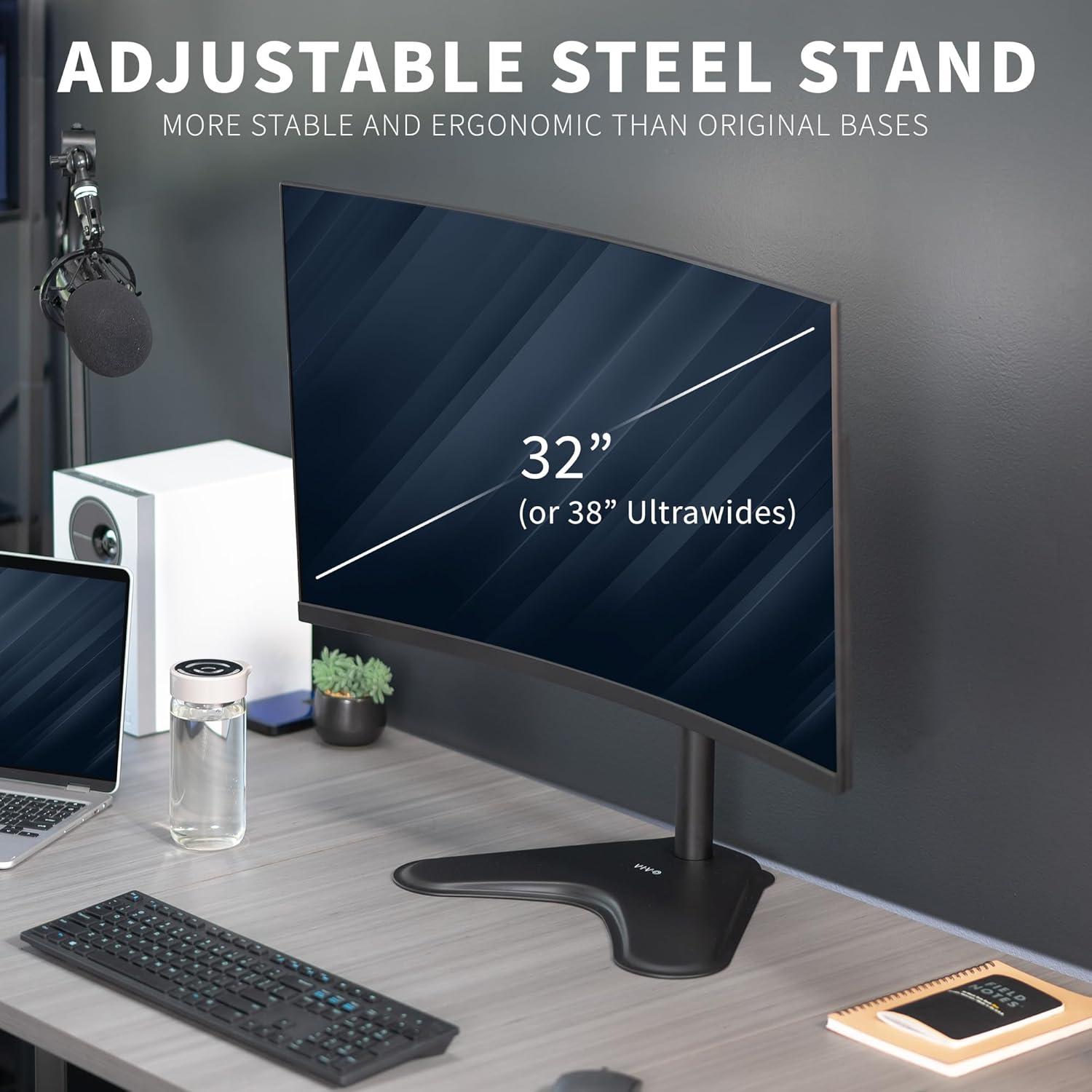 Black Adjustable Steel Single Monitor Desk Stand