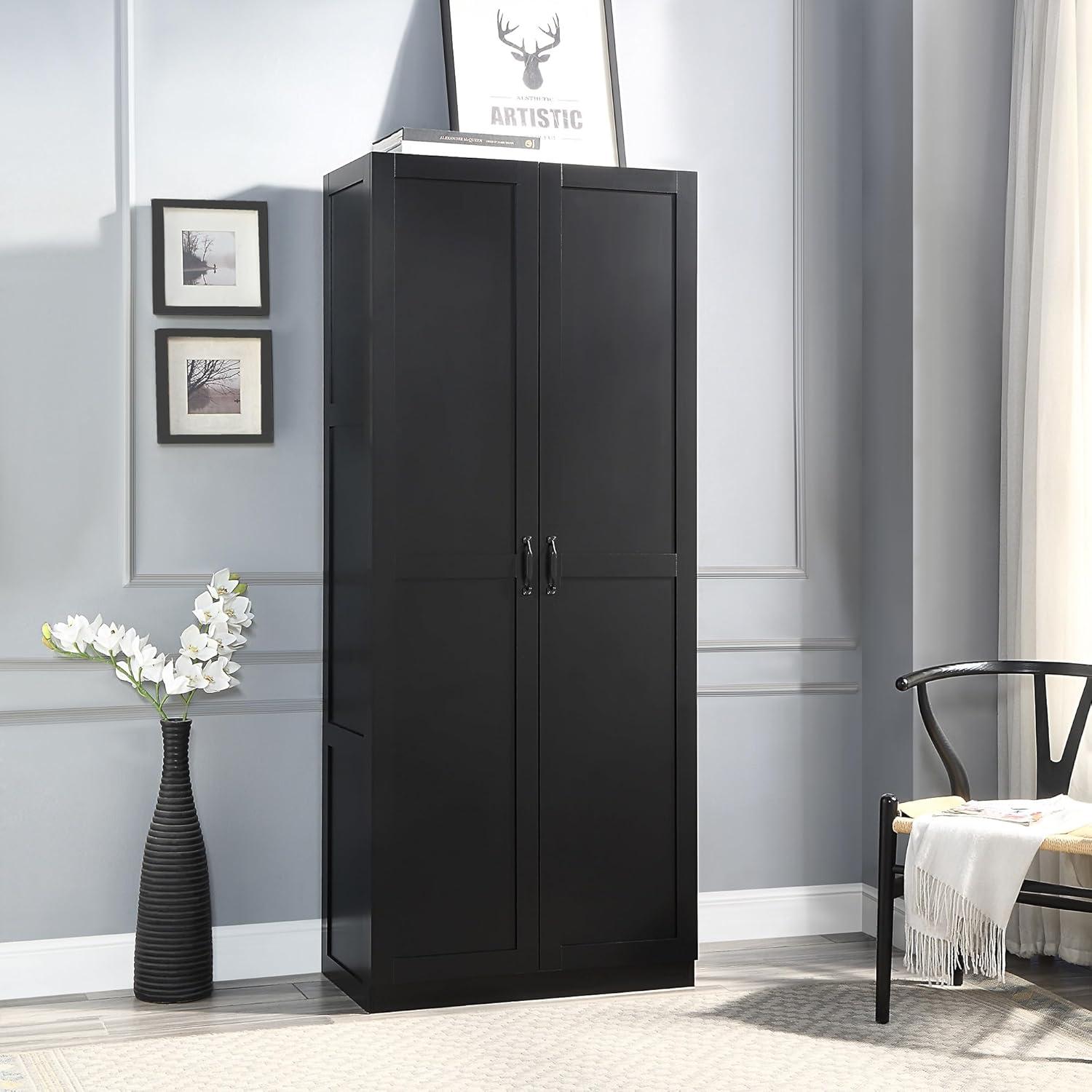 Hopkins Modern 4 Shelf Storage Closet Black - Manhattan Comfort: MDF, European Hinges, 71" High