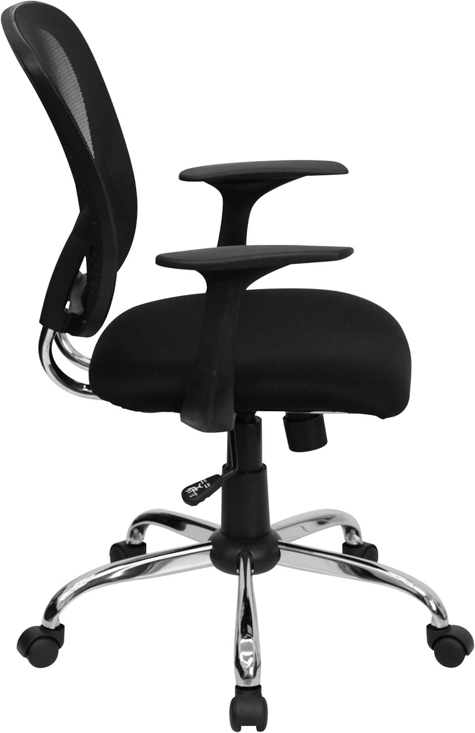 Flash Furniture Mid-Back Black Mesh Swivel Task Office Chair with Chrome Base and Arms