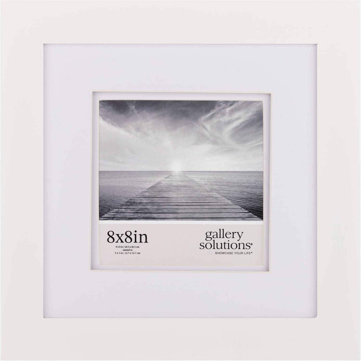 Gallery Solutions 8"x8" Flat White Tabletop Wall Frame with Double White Mat 5"x5" Image: Elegant Display