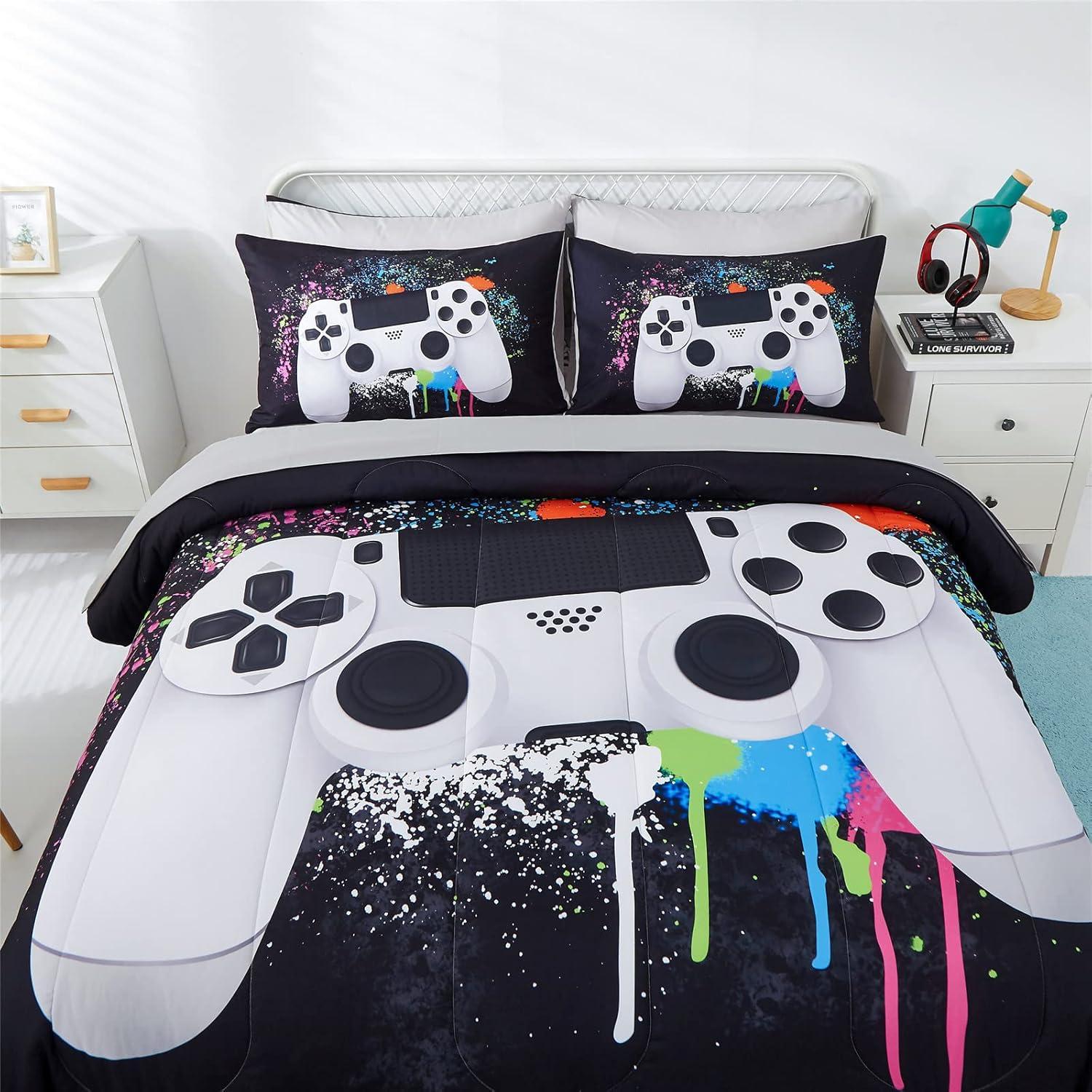 Twin Black Microfiber Boys' Video Game Bed in a Bag