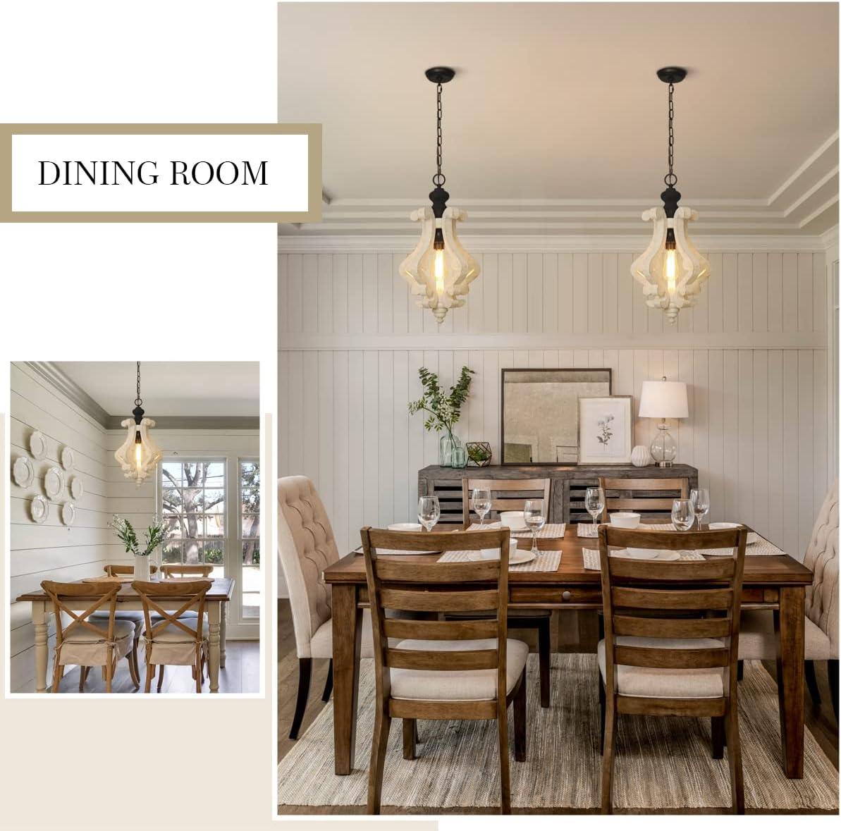 Wooden Chandelier Pendant Light with Adjustable Chain Lighting Fixture for Farmhouse Living Room