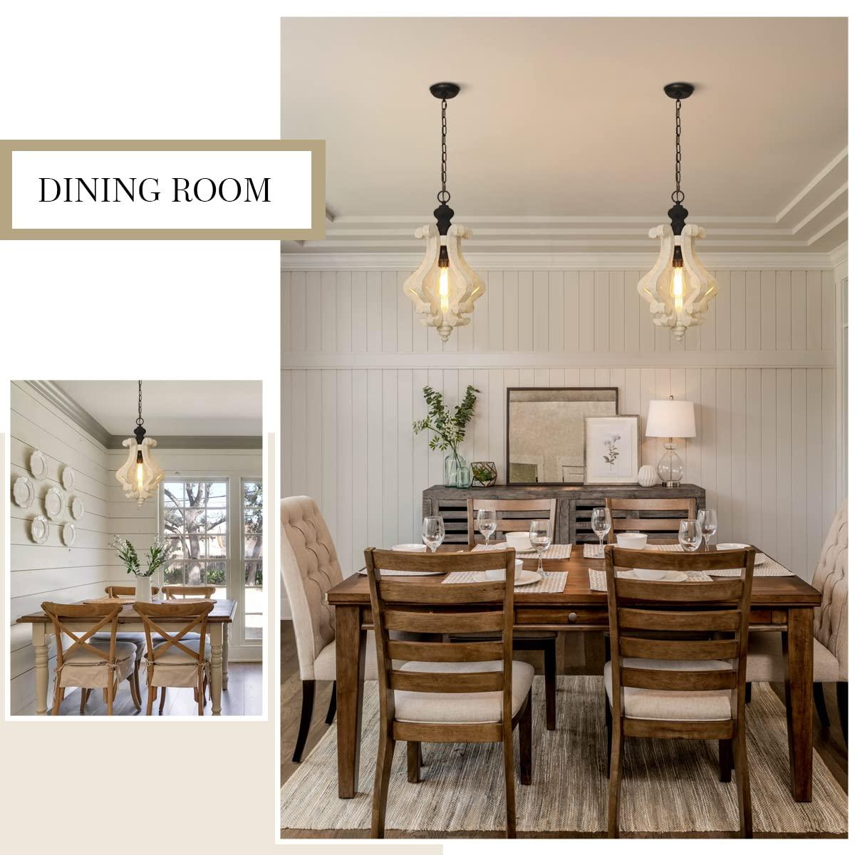 Wooden Chandelier Pendant Light with Adjustable Chain Lighting Fixture for Farmhouse Living Room