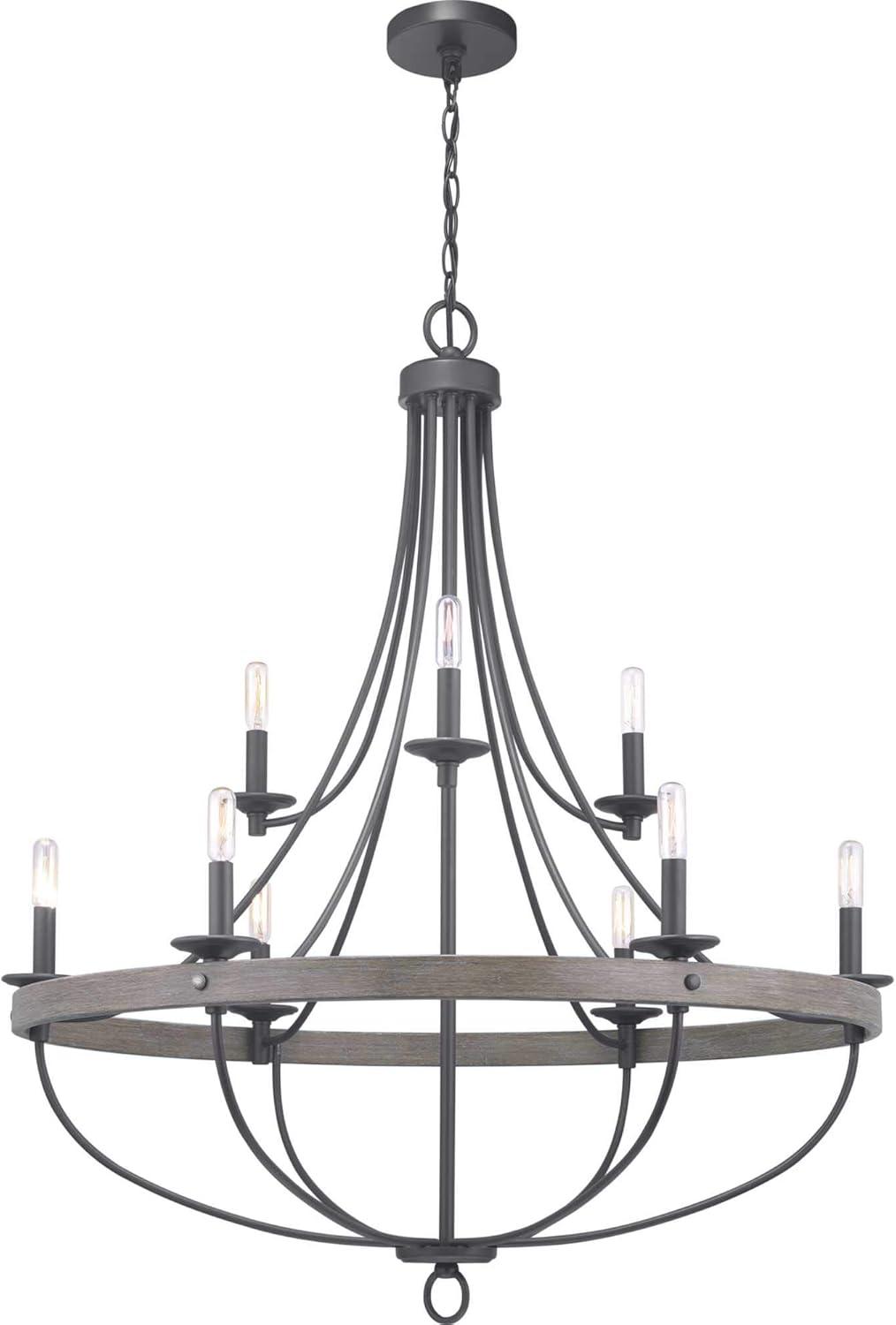 Progress Lighting Gulliver 9-Light Chandelier, Graphite, Wood Grained Texture Shade