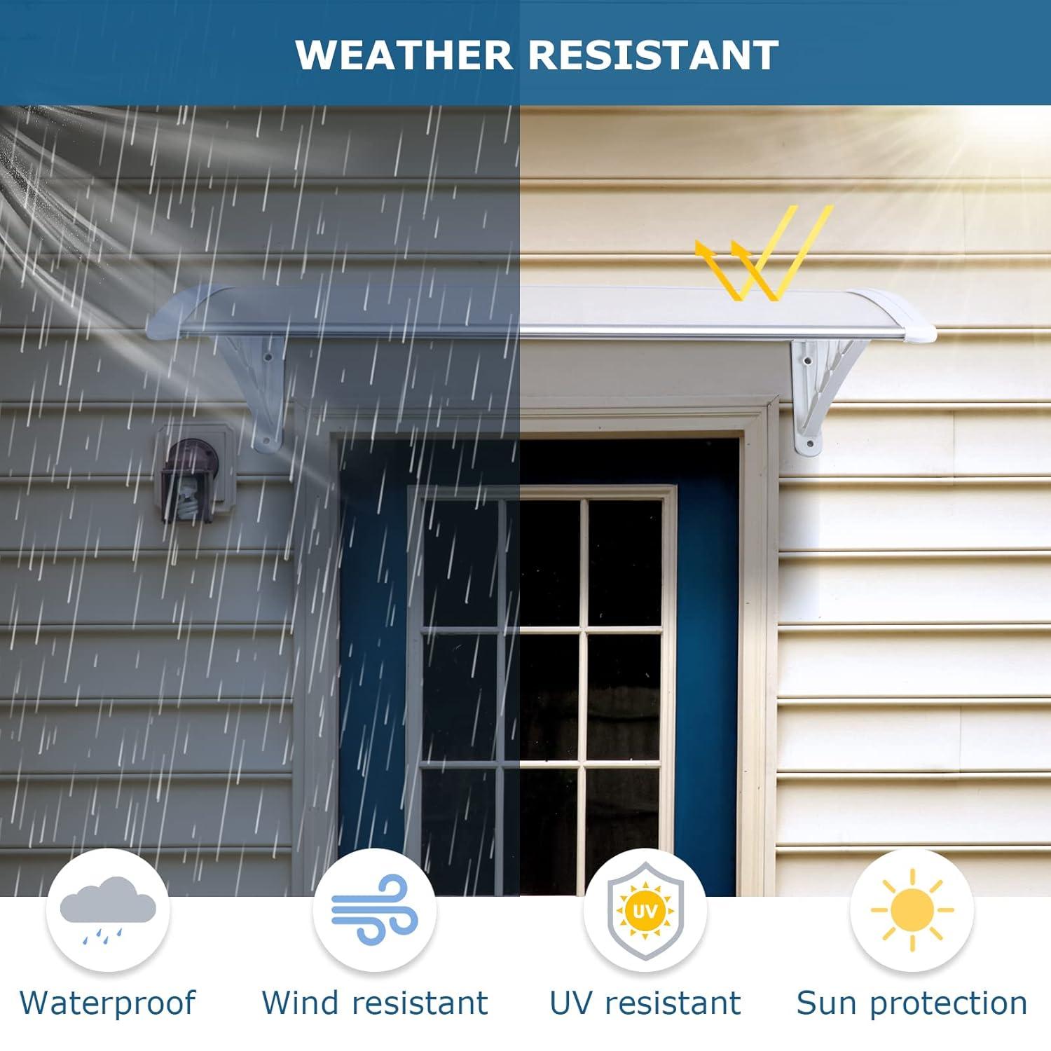 40" x 32" Door Window Awning Exterior, Polycarbonate Cover Entry Door Outdoor Patio Awning Canopy, Front Door Overhang Awning for Sun Shutter, UV, Rain and Snow Protection, Hollow Sheet (Clear Board)