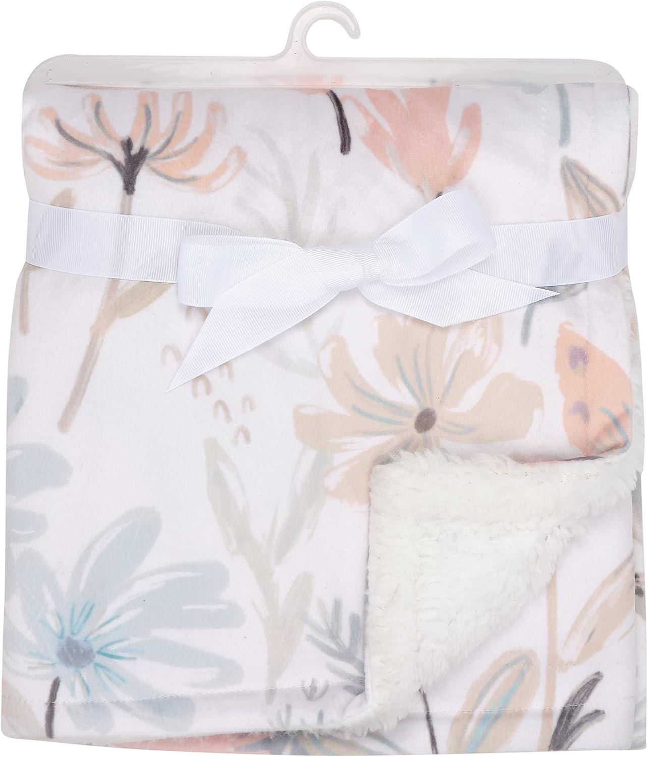 Lambs & Ivy Sweet Daisy White/Blue Floral Soft Luxury Fleece Baby Blanket