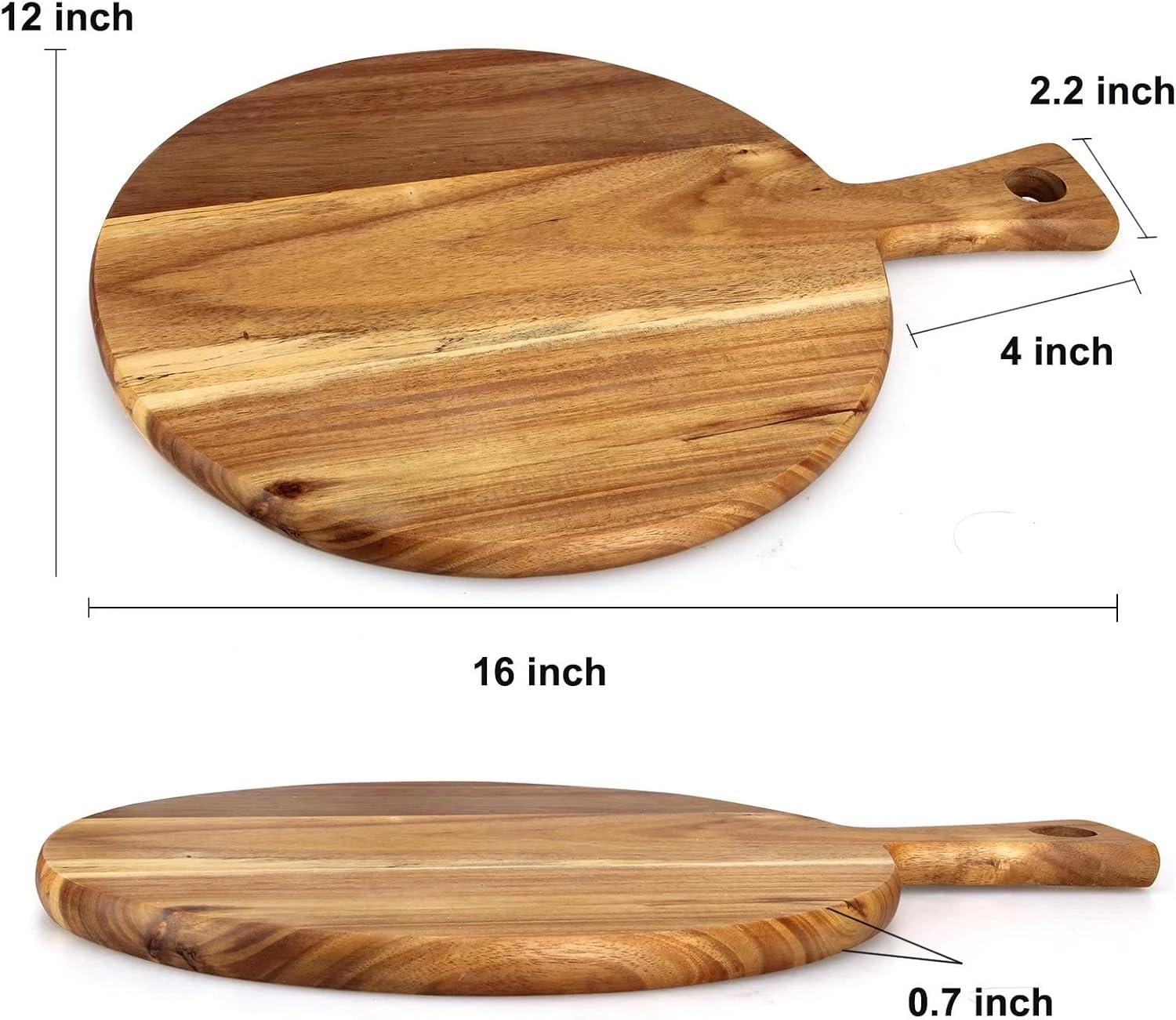 Acacia Wood Round Paddle Cutting Board with Handle