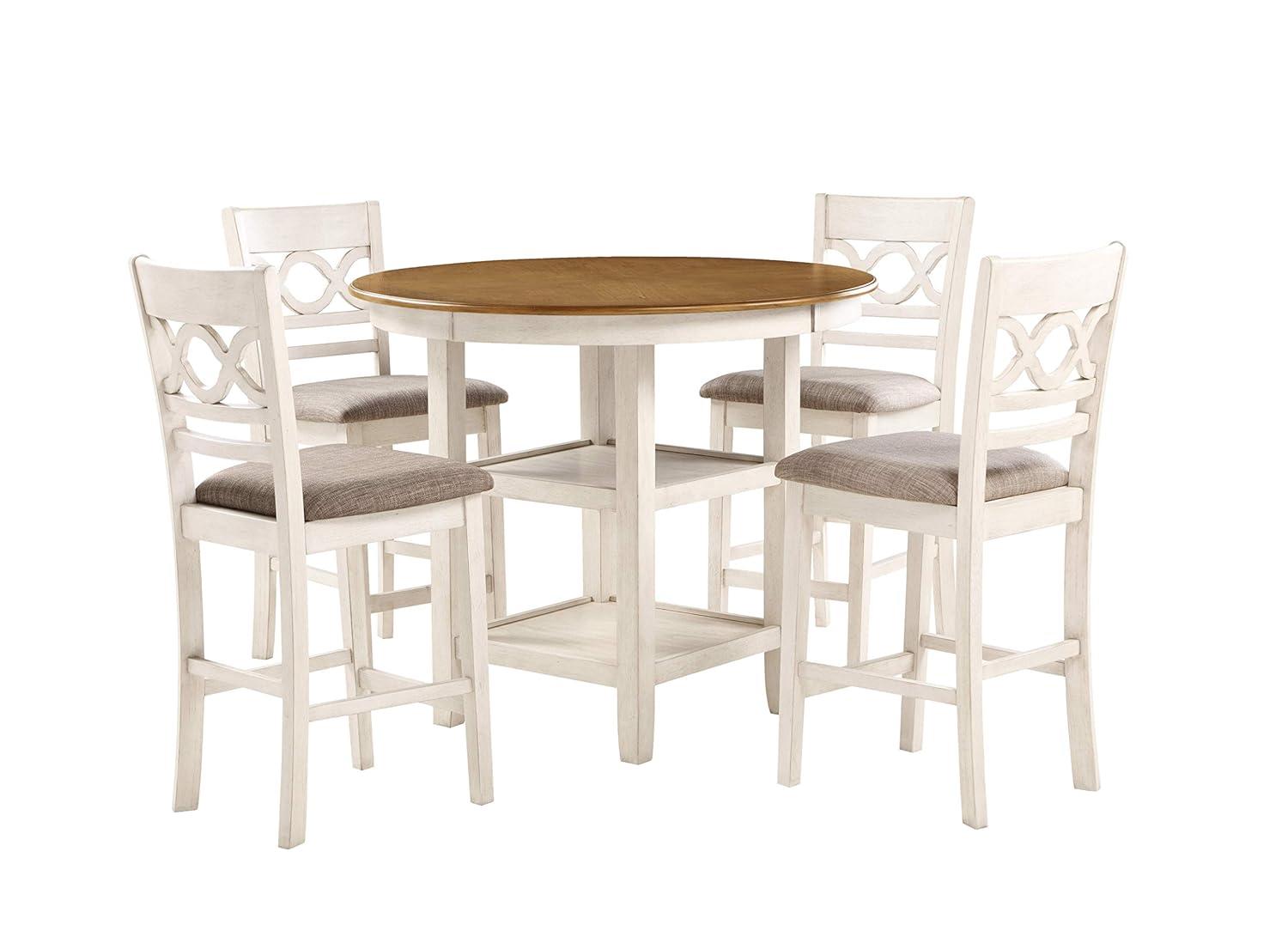 New Classic Furniture Cori 5-Piece Solid Wood Counter Dining Set in Brown/White