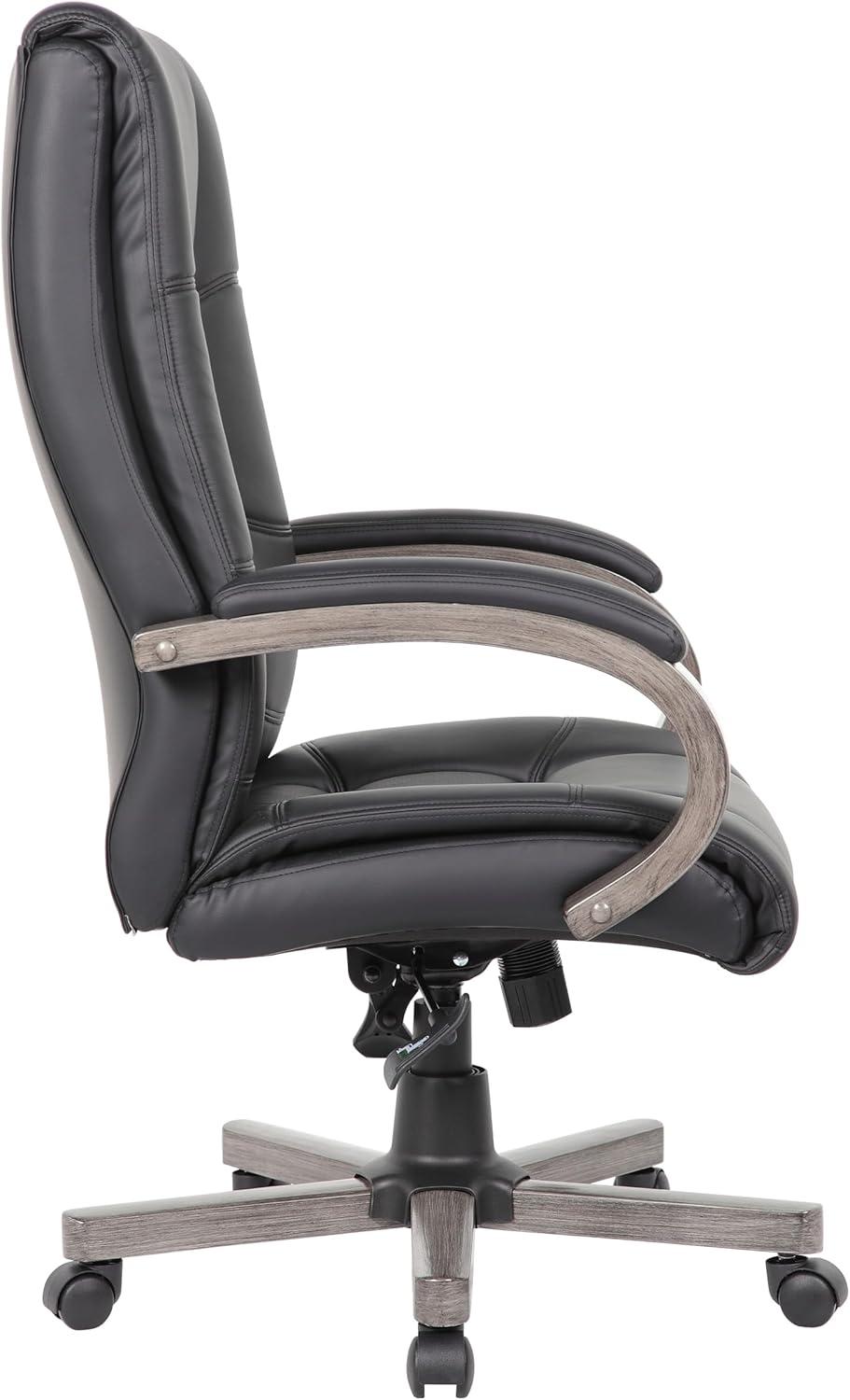 Boss Office Products High Back Wood Finished Executive Chair, Black Upholstery/Grey Wood