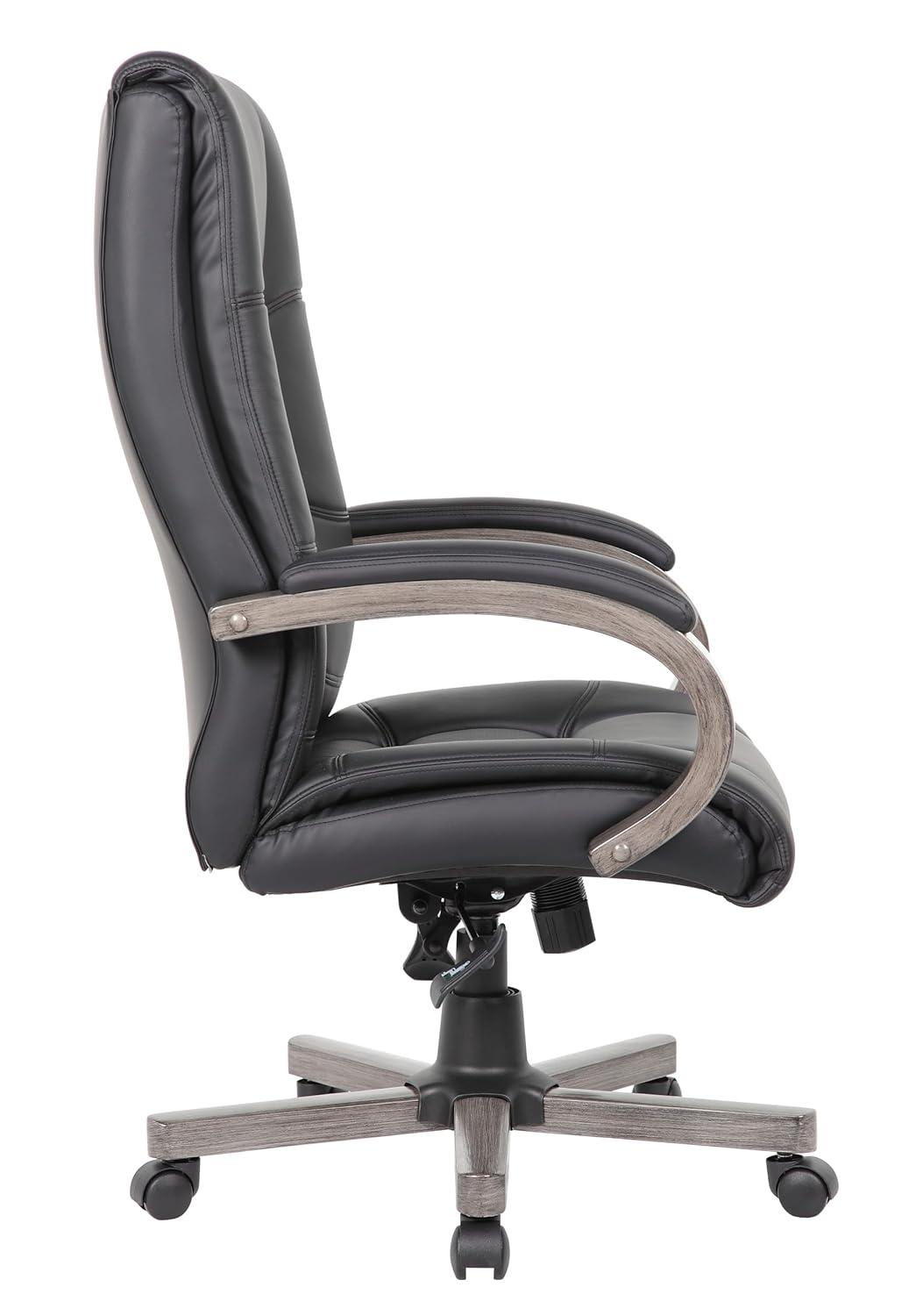 Boss Office Products High Back Wood Finished Executive Chair, Black Upholstery/Grey Wood