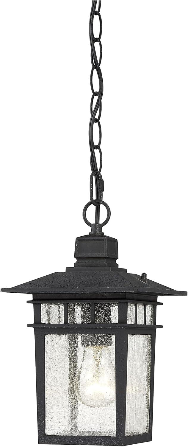 Textured Black 12" Outdoor Hanging Lantern with Seeded Glass