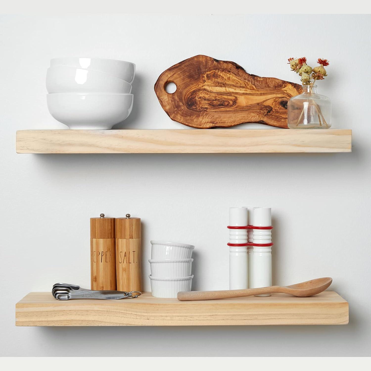 Unfinished Pine Floating Wall Shelves, 24 x 6.5 x 1.75 Inch, Set of 2