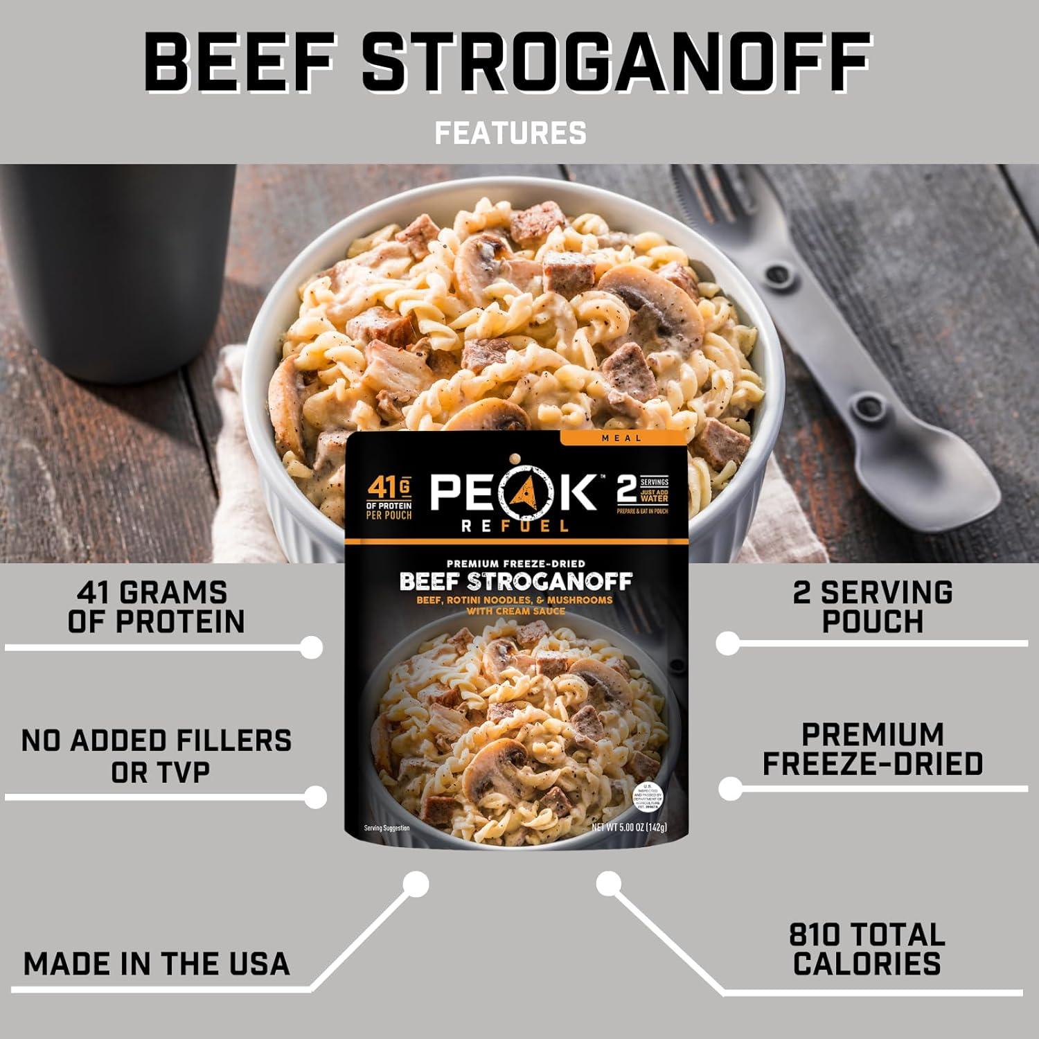 Peak Refuel Beef Stroganoff | Freeze Dried Backpacking and Camping Food | Amazing Taste | High Protein | Real Meat | Quick Prep Meals