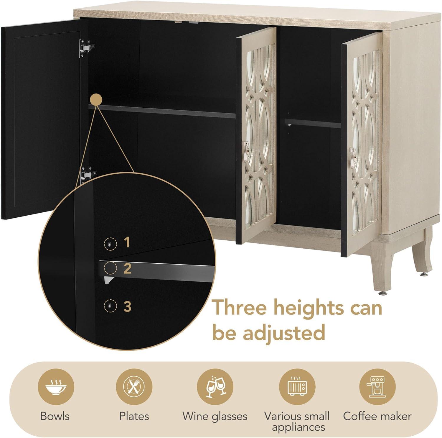 Champagne Gold Mirrored 3-Door Sideboard with Silver Handles