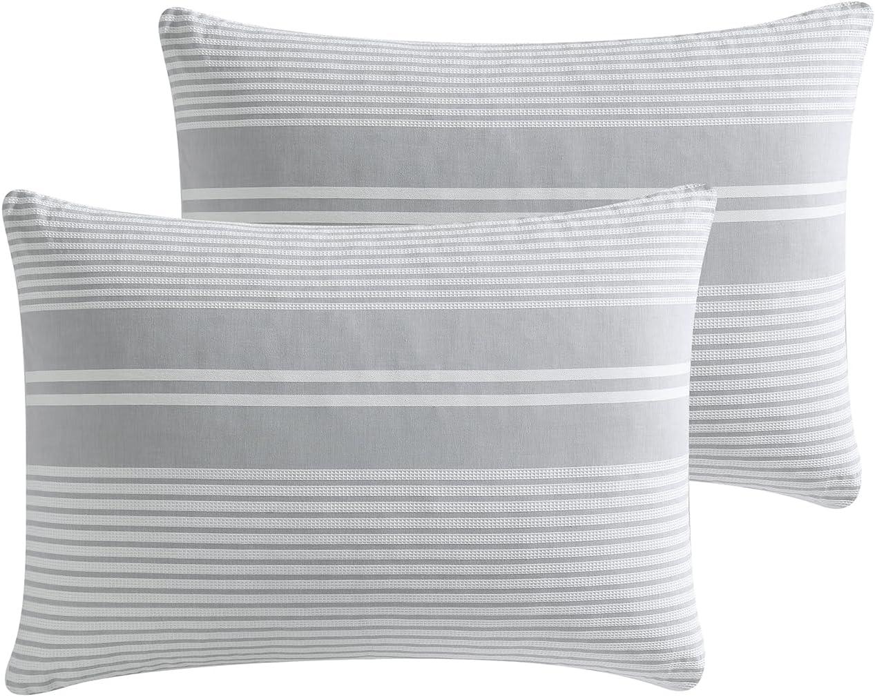 Tahari Gwen 3-Piece White/Grey Waffle Stripe Cotton Comforter Set
