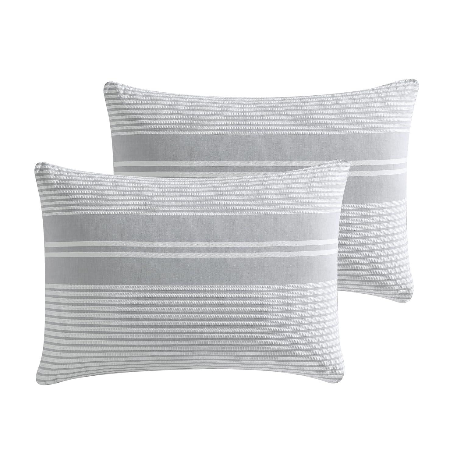 Tahari Gwen 3-Piece White/Grey Waffle Stripe Cotton Comforter Set