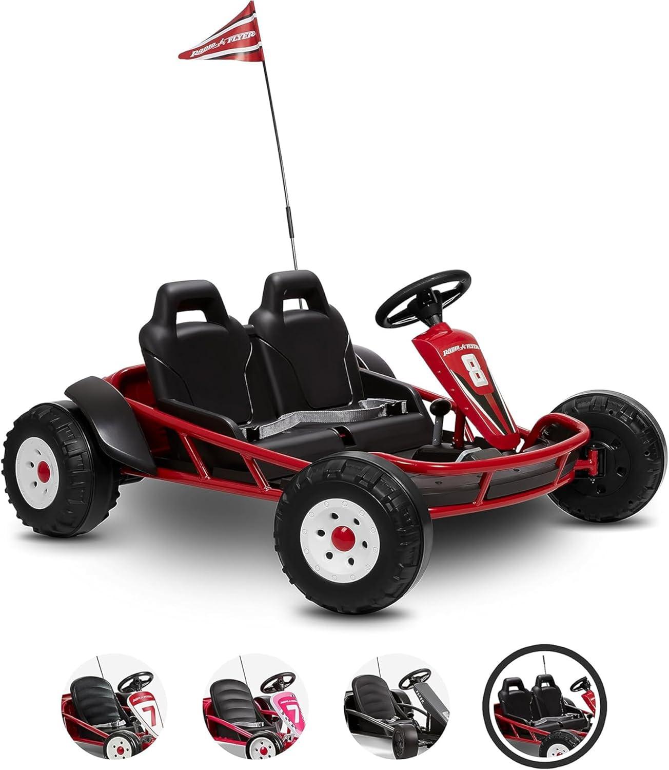 Radio Flyer Ultimate 24 Volt Electric Go-Kart with 2 Seats, Adjustable Seat, Rubber Wheels, and Speeds up to 8 MPH, for Kids Ages 3-8, Red