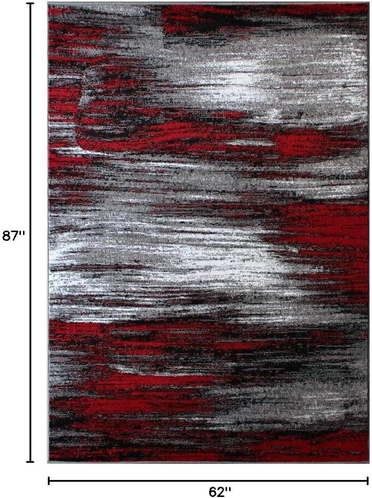 BizChair Modern Contemporary Area Rug, Red Grey Black (5 Feet X 7 Feet)