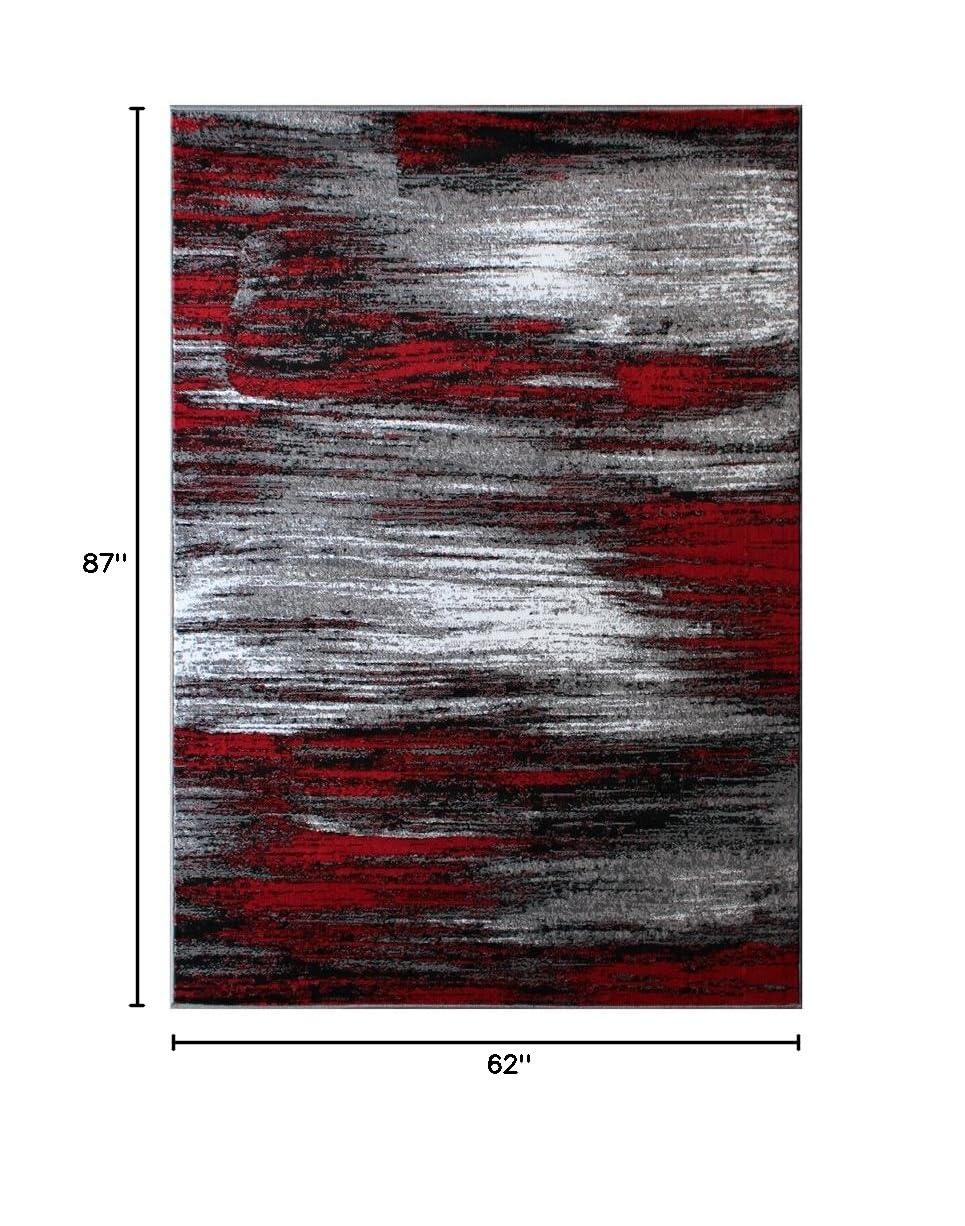 BizChair Modern Contemporary Area Rug, Red Grey Black (5 Feet X 7 Feet)