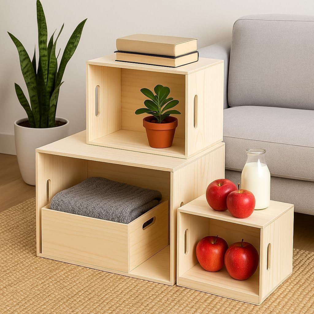 Sorbus Sorbus 2-Pack Unfinished Wood Crates Organizer Bins, Wooden Box, Cabinet Containers, Large, Set of 2