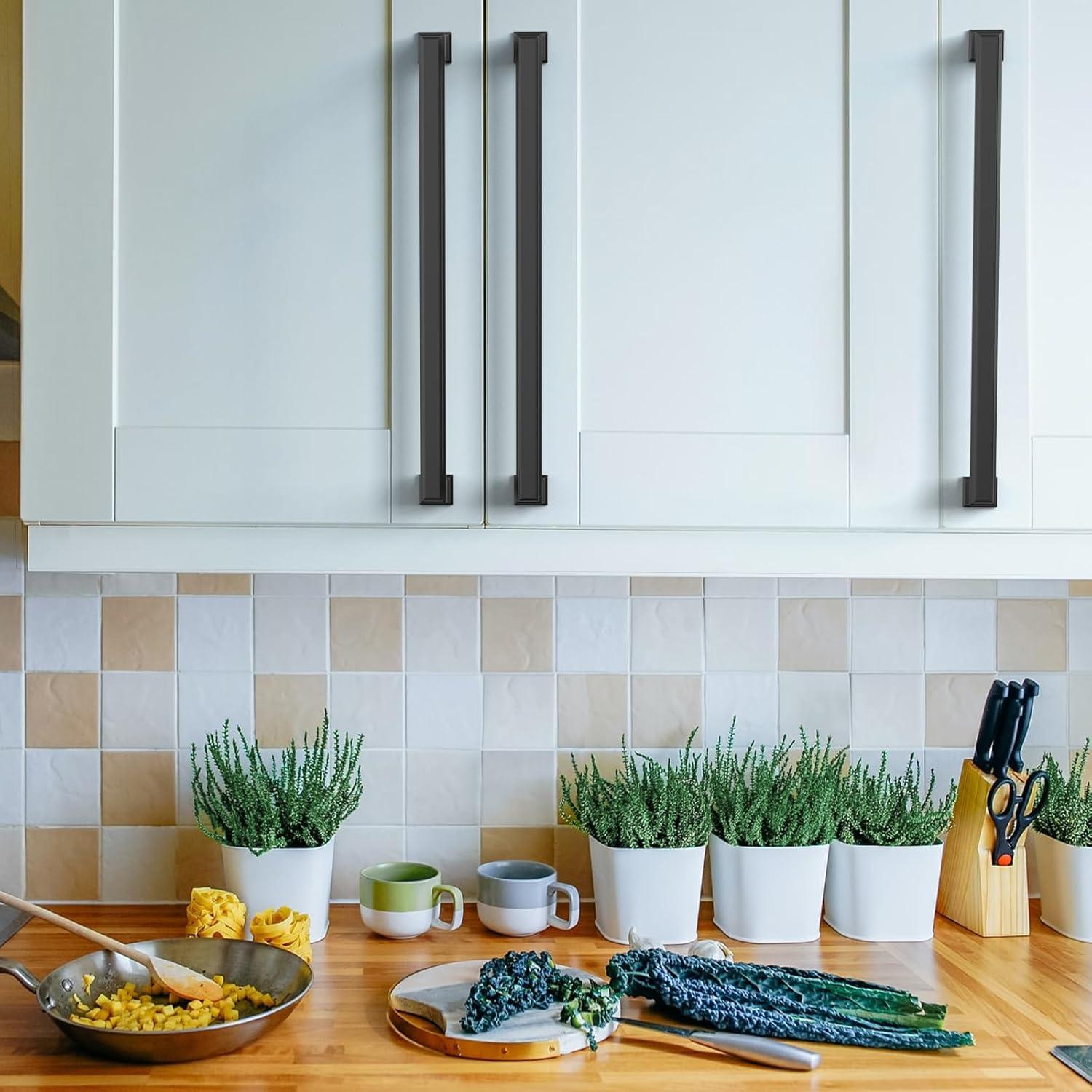 Asidrama 10 Pack 10 Inch(256mm) Matte Black Kitchen Cabinet Handles, Cabinet Pulls Kitchen Cabinet Hardware for Cupboard Drawer Pulls