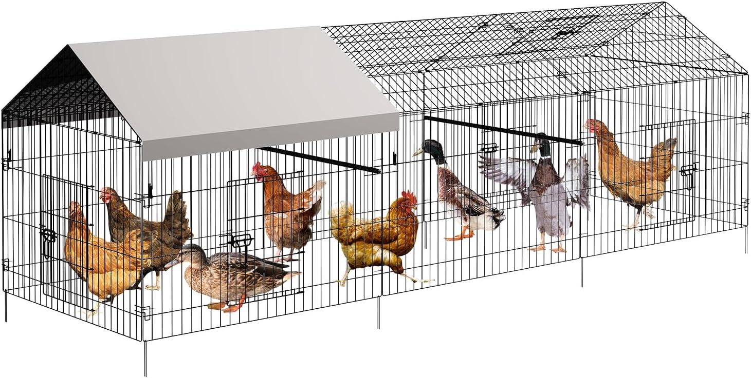 SINGES Large Metal Chicken Coop, 130''x40'' Chicken Cage Hen House with Waterproof Cover