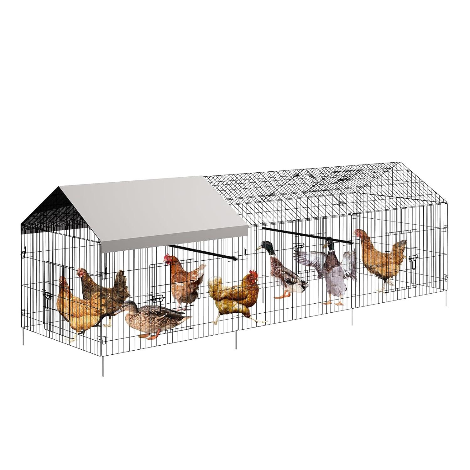 SINGES Large Metal Chicken Coop, 130''x40'' Chicken Cage Hen House with Waterproof Cover