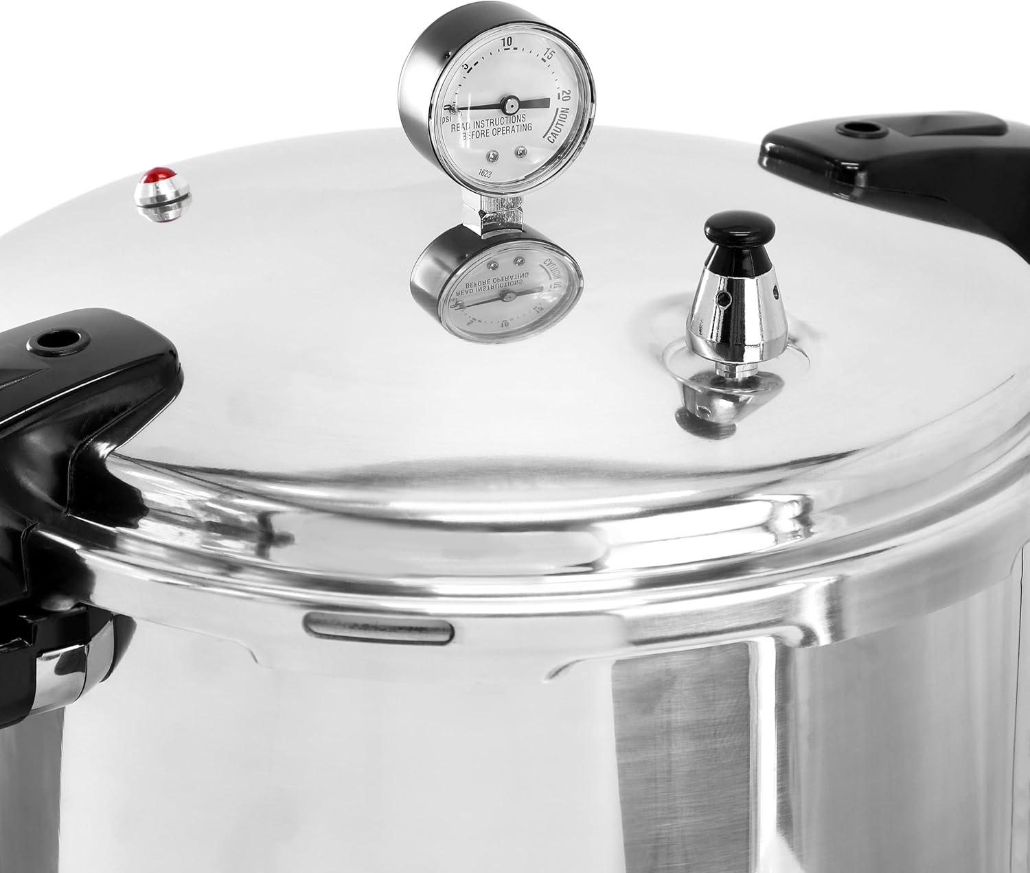 MegaChef 24qt Large Aluminum Stovetop Pressure Cooker/Canner for Induction and Gas Stove-Tops Silver
