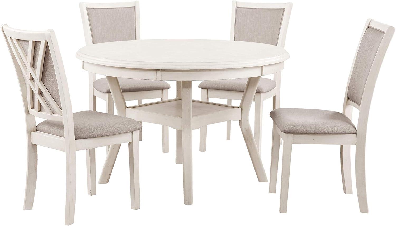 Amy 5-Piece Round Bisque Solid Wood Dining Set