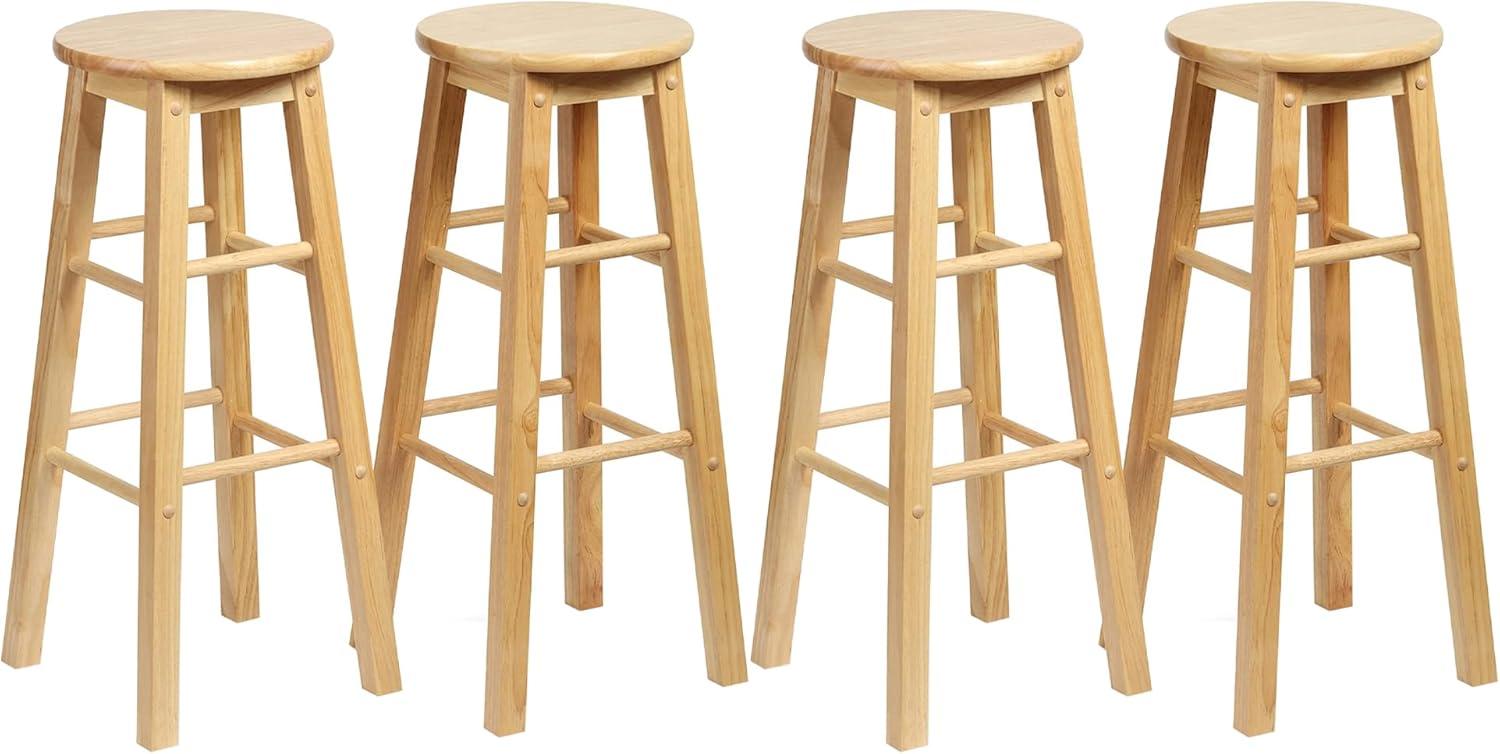 PJ Wood Classic Round Seat 29" Tall Kitchen Counter Stools for Homes, Dining Spaces, and Bars with Backless Seats & 4 Square Legs, Natural (Set of 4)