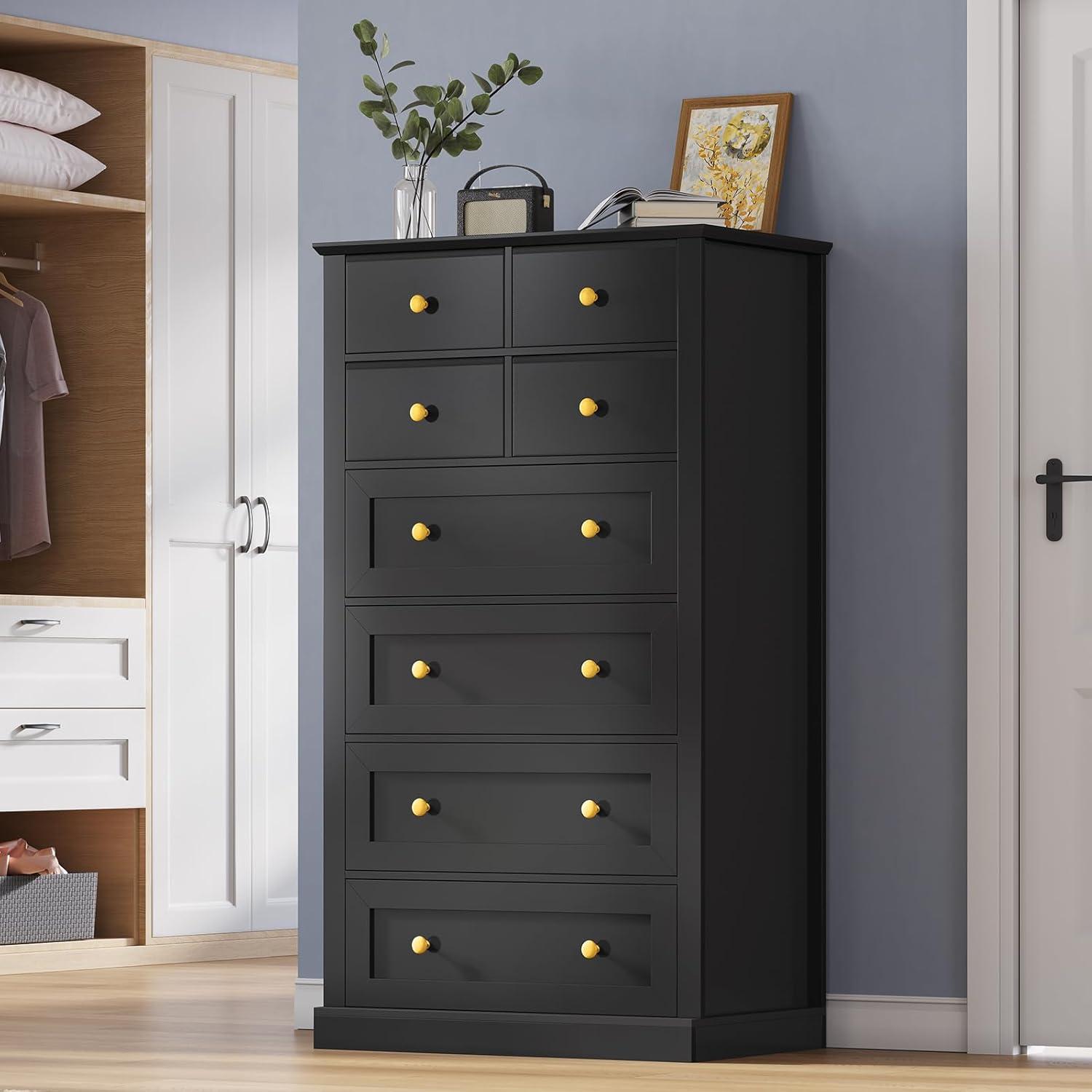 Winston Porter 8 Drawers Tall Dresser For Bedroom, Tall Dressers And Chest Of Drawers, Vertical Chest Of Drawers Dresser For Bedroom