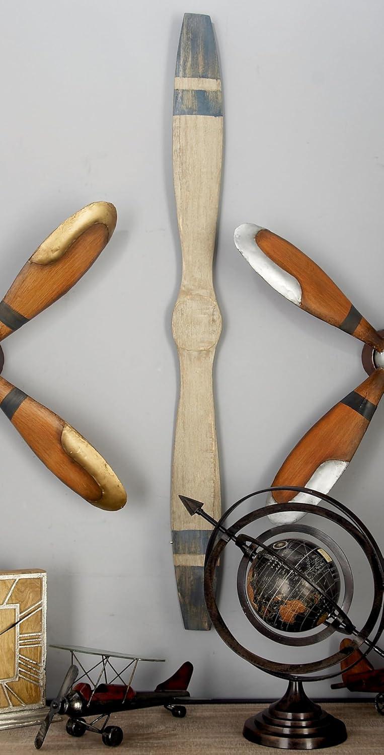 Deco 79 Wood Airplane Propeller Home Wall Decor 2 Blade Wall Sculpture with Aviation Detailing, Wall Art 47" x 2" x 4", Brown