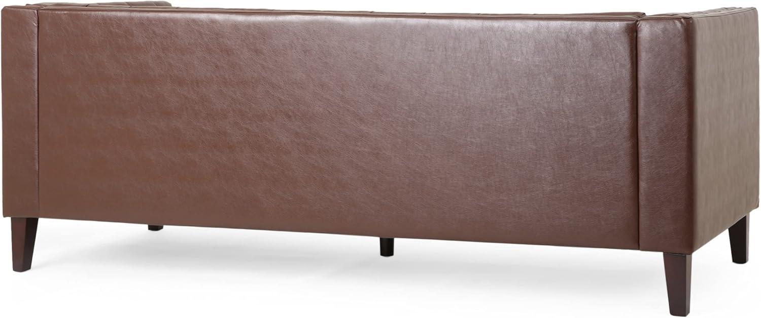 Pondway Contemporary Faux Leather Tufted 3 Seater Sofa Dark Brown/Brown - Christopher Knight Home: Elegant Low Backrest, Birch Wood Legs