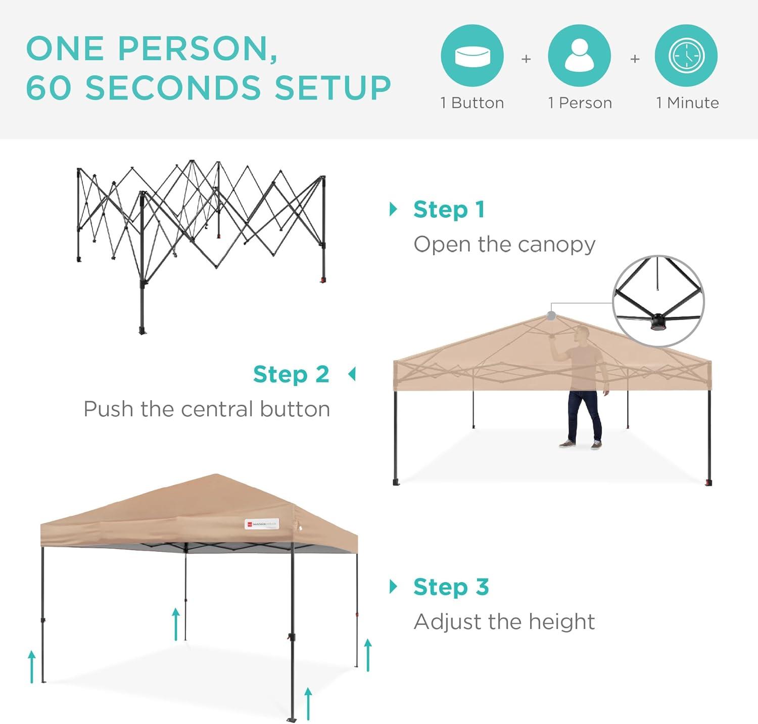 Best Choice Products Best Choice Products Easy Setup Pop Up Canopy W/ 1-Button Setup, Wheeled Case, 4 Weight Bags
