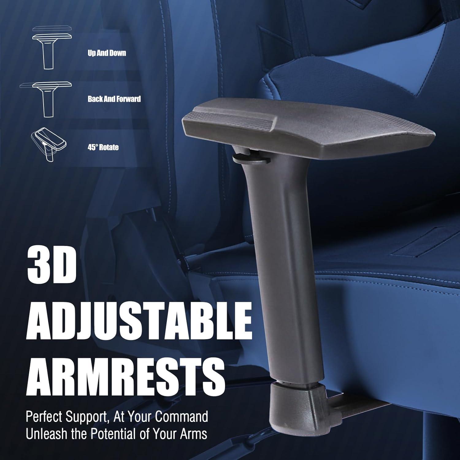 Big and Tall Gaming Chair with Footrest 350lbs-Racing Style Computer Gamer Chair, Ergonomic High Back PC Chair with Wide Seat, Reclining Back, 3D Armrest, Headrest and Lumbar Support for Adult-Black