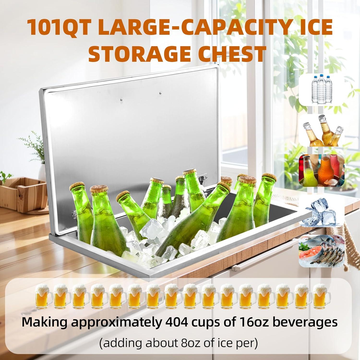 Drop in Ice Chest, Ice Cooler with 304 Stainless Steel Cover Drop in Ice Bin Included Drain-Pipe and Drain Plug for Cold Wine Beer