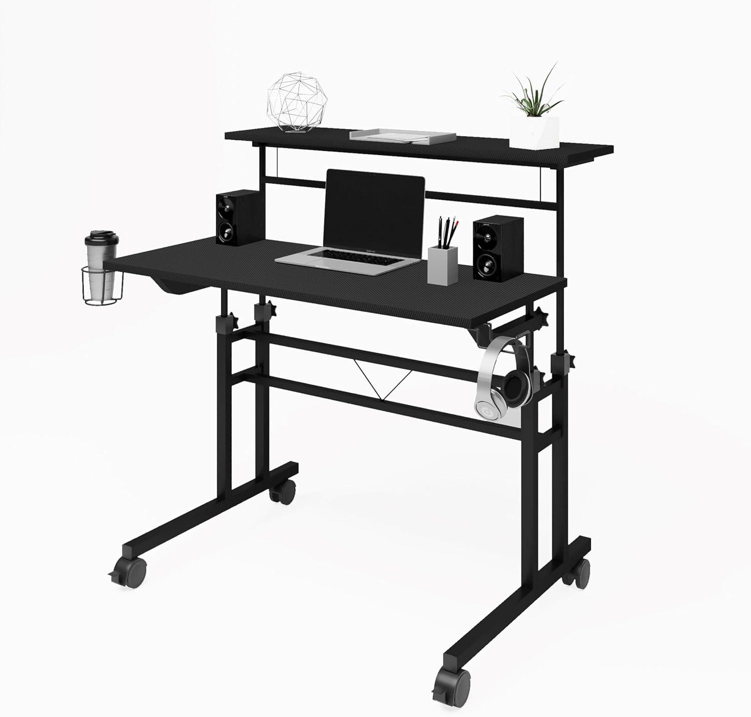 Rolling Writing Desk with Height Adjustable Desktop and Moveable Shelf - Techni Mobili