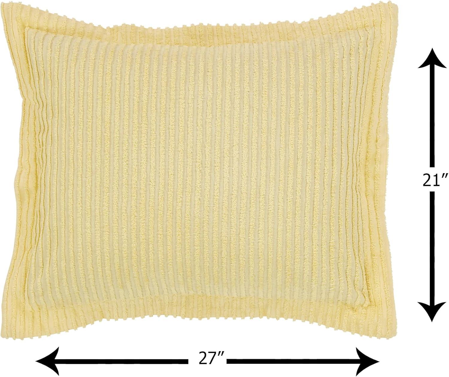 Better Trends Chenille Bedspreads Full/Double Size, Yellow 100% Cotton Chenille Stripe Design Tufted Bedding Coverlet Soft Lightweight, 96"x110" with 2 Sham, 3 Pieces Set Jullian Collection