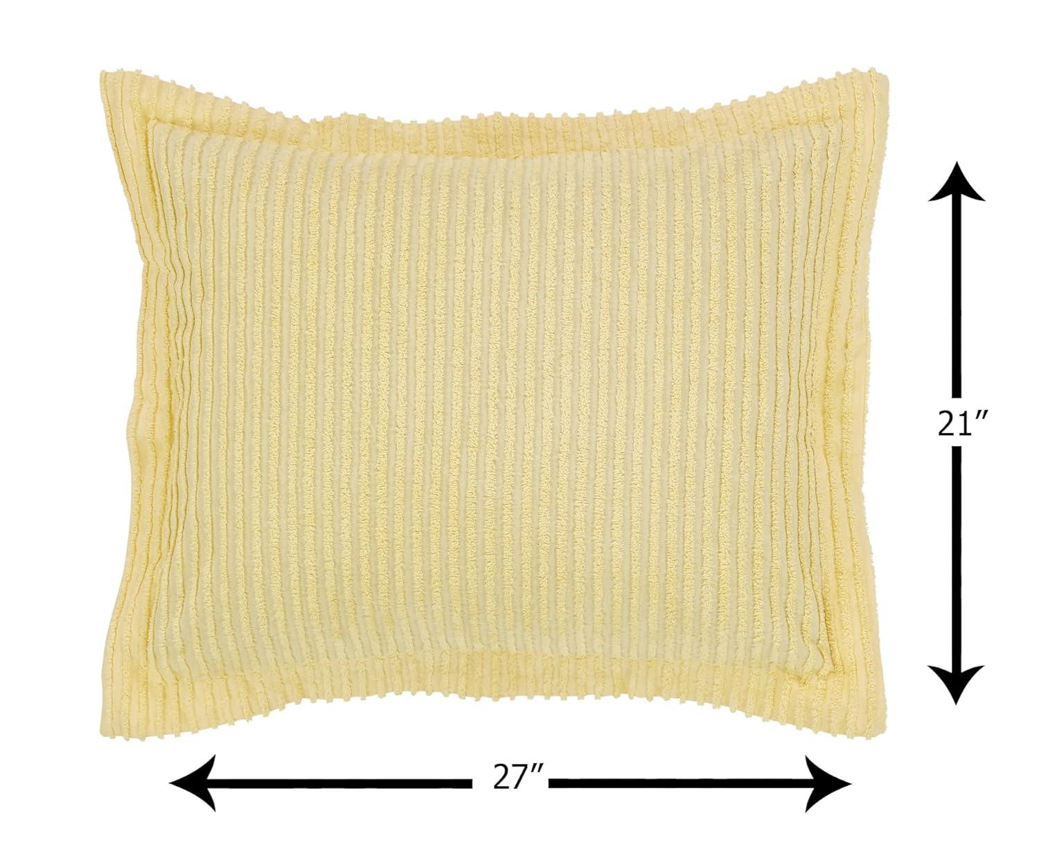 Better Trends Chenille Bedspreads Full/Double Size, Yellow 100% Cotton Chenille Stripe Design Tufted Bedding Coverlet Soft Lightweight, 96"x110" with 2 Sham, 3 Pieces Set Jullian Collection