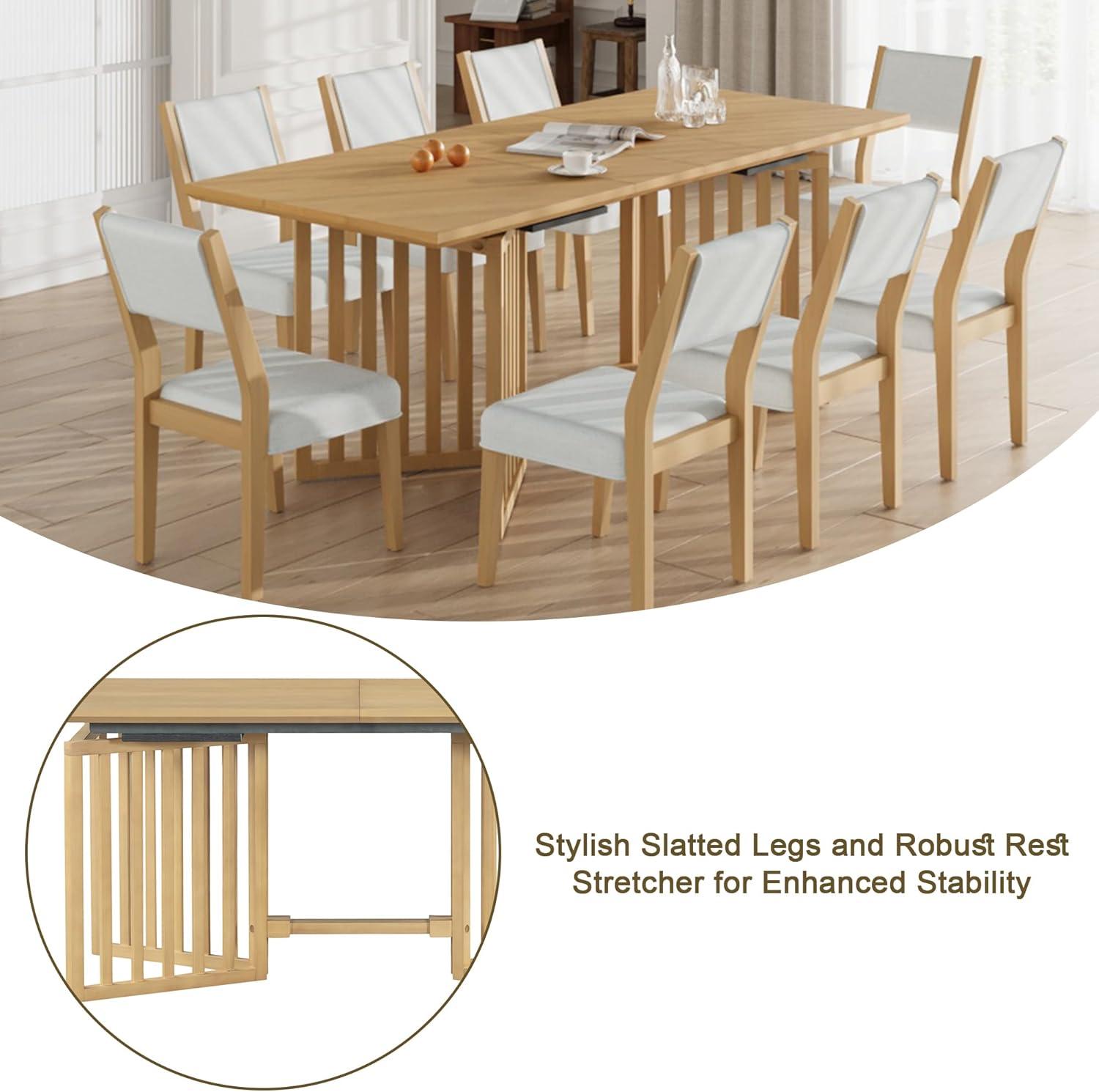 Natural Extendable Dining Table Set with 8 Upholstered Chairs