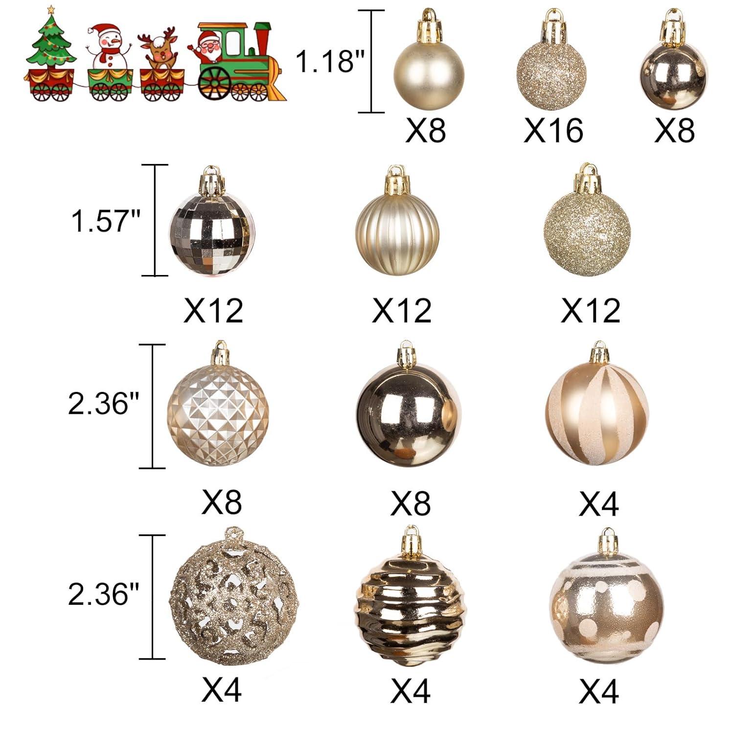 Yhmxh 100Pcs Christmas Ball Ornaments Sets, Christmas Decorations Shatterproof Xmas Balls for Christmas Tree Decor, Assorted Shapes and Sizes Hanging Ball for Holiday Festival Party Event - Red