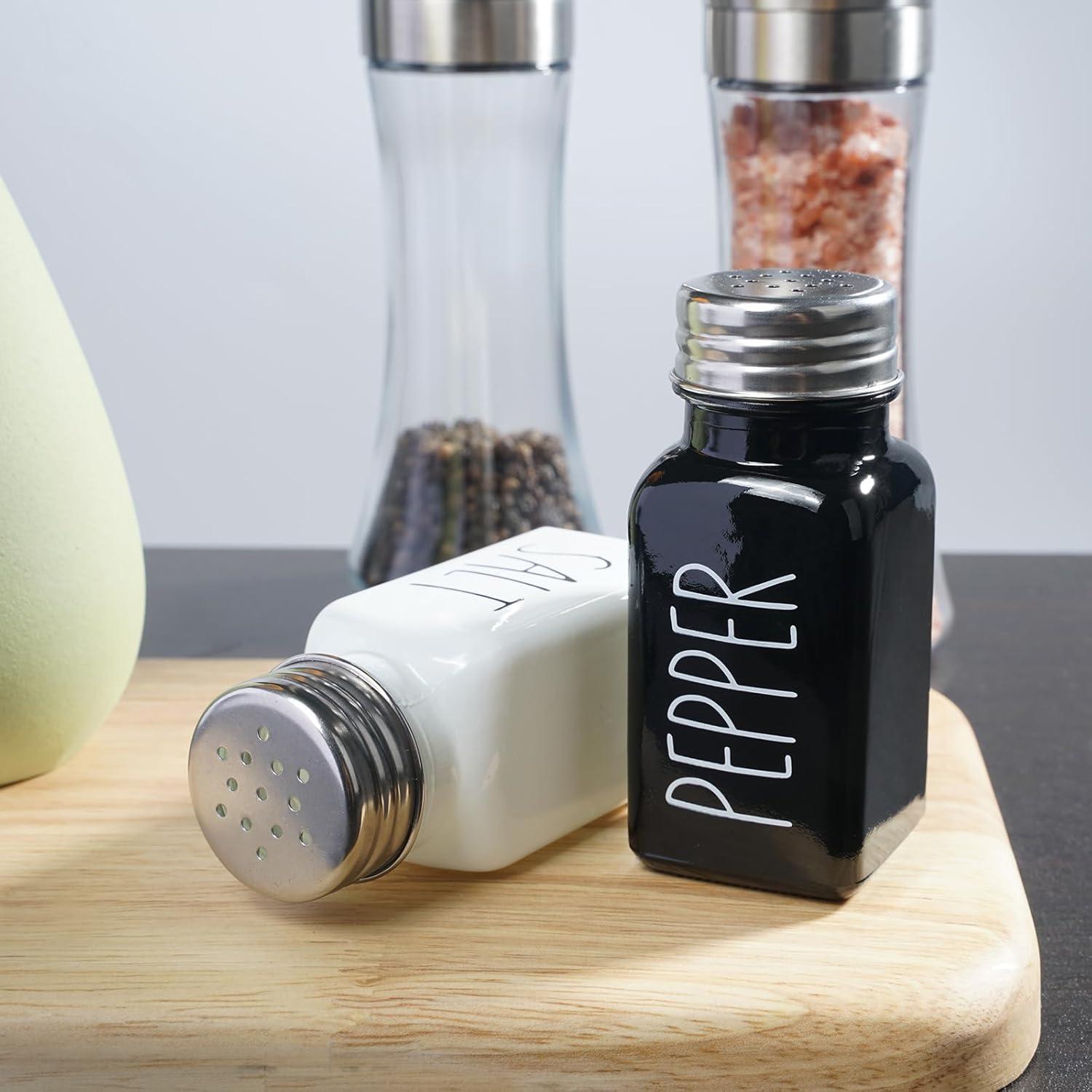 Juvale Stainless Steel Salt and Pepper Shakers Set with Glass Bottom, Perforated "S" and "P" Caps - Modern Kitchen Decor (4oz)