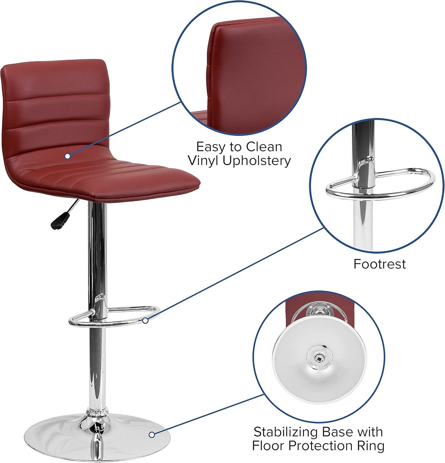 Flash Furniture Modern Vinyl Adjustable Height Barstool with Horizontal Stitch Back